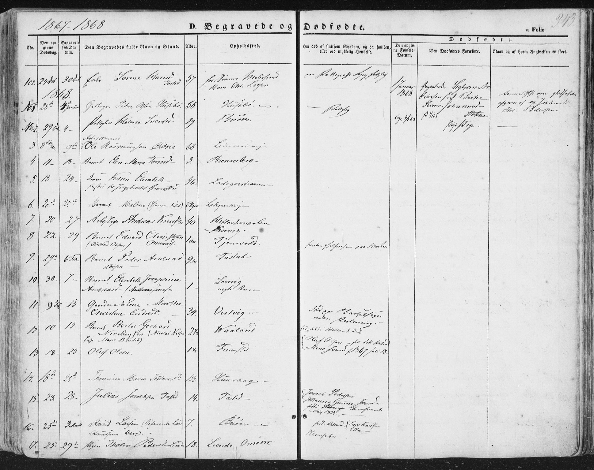 Hetland sokneprestkontor, AV/SAST-A-101826/30/30BA/L0002: Parish register (official) no. A 2, 1849-1869, p. 343