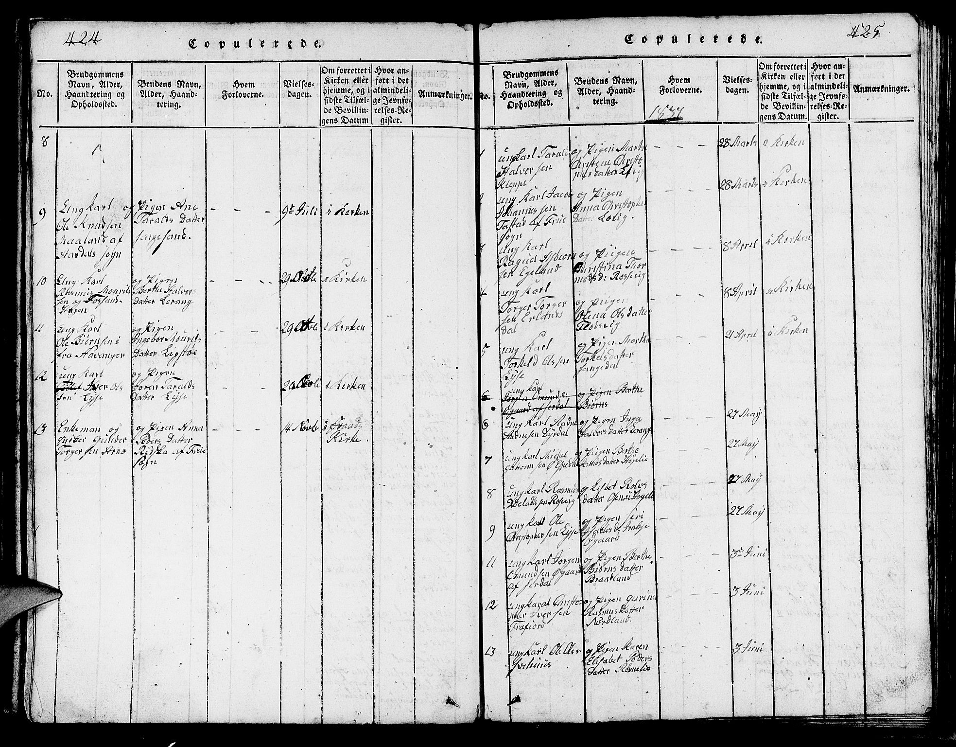 Strand sokneprestkontor, SAST/A-101828/H/Ha/Hab/L0002: Parish register (copy) no. B 2, 1816-1854, p. 424-425