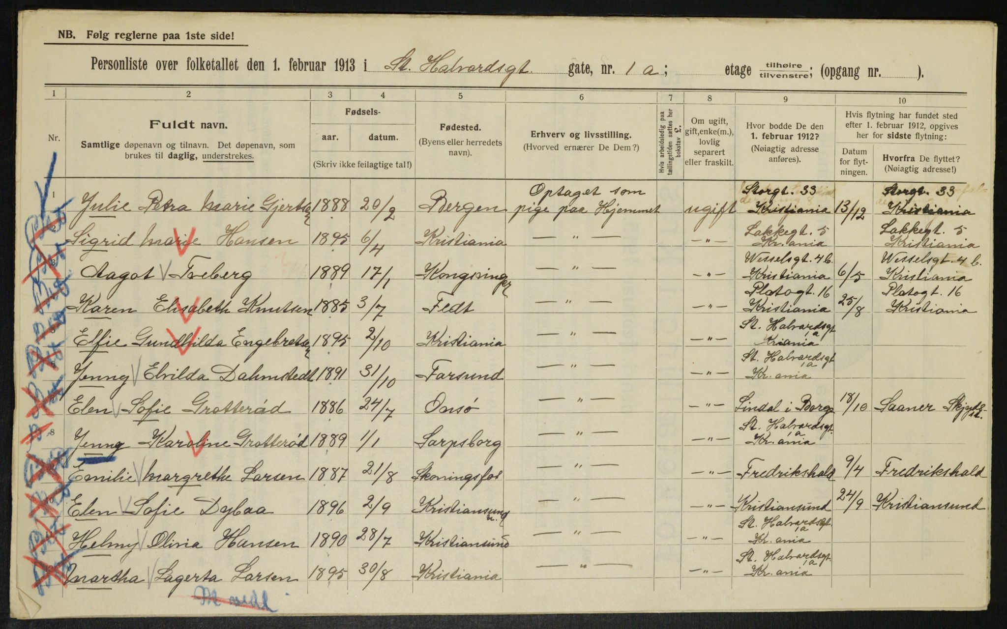 OBA, Municipal Census 1913 for Kristiania, 1913, p. 87413