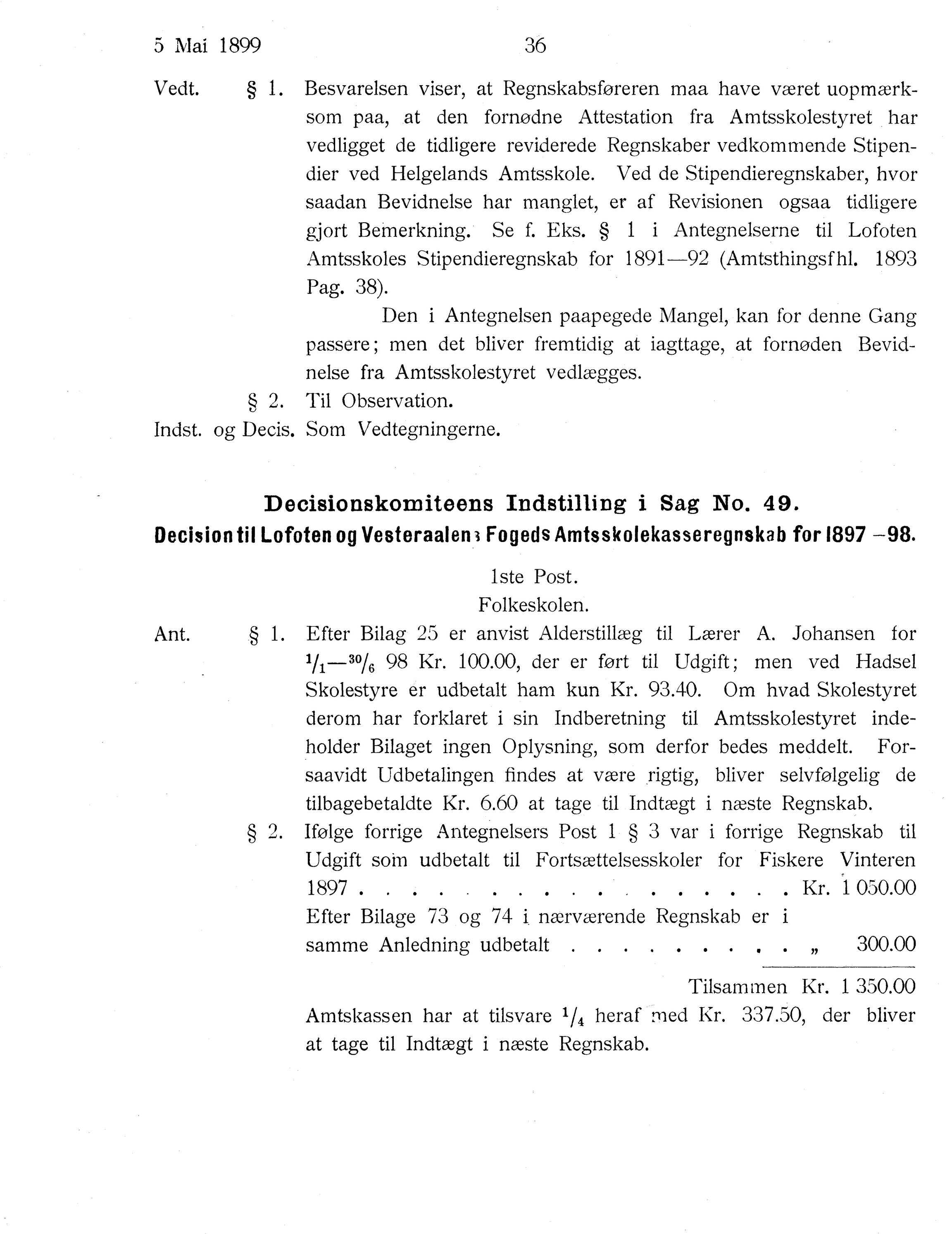 Nordland Fylkeskommune. Fylkestinget, AIN/NFK-17/176/A/Ac/L0022: Fylkestingsforhandlinger 1899, 1899