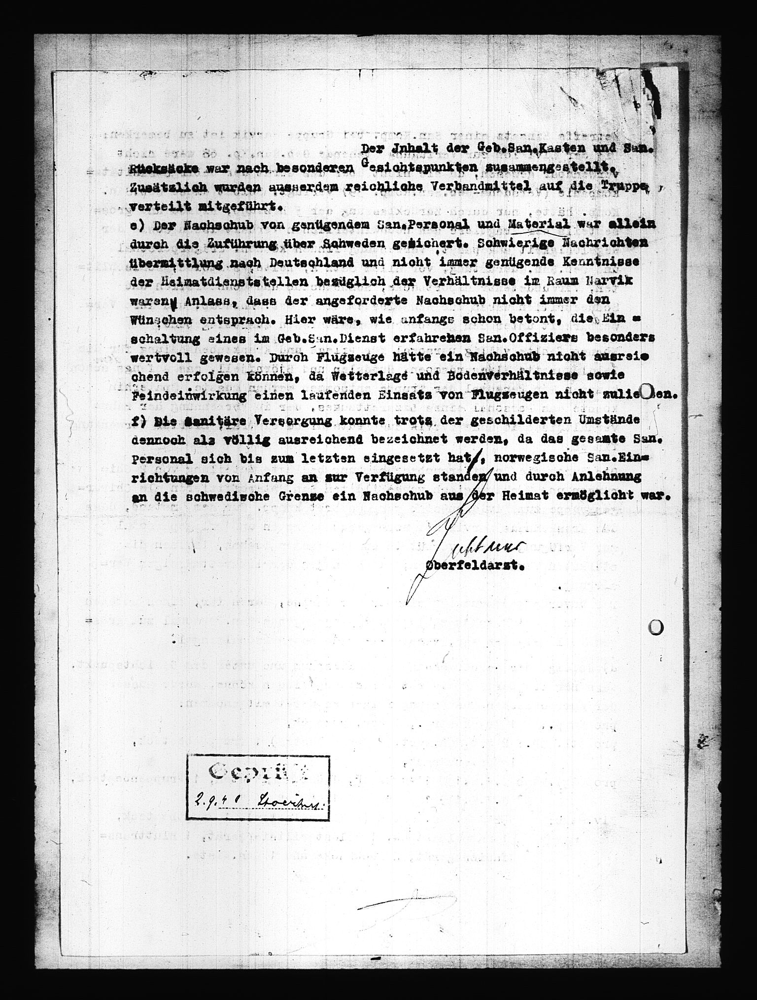 Documents Section, RA/RAFA-2200/V/L0086: Amerikansk mikrofilm "Captured German Documents".
Box No. 725.  FKA jnr. 601/1954., 1940, p. 289