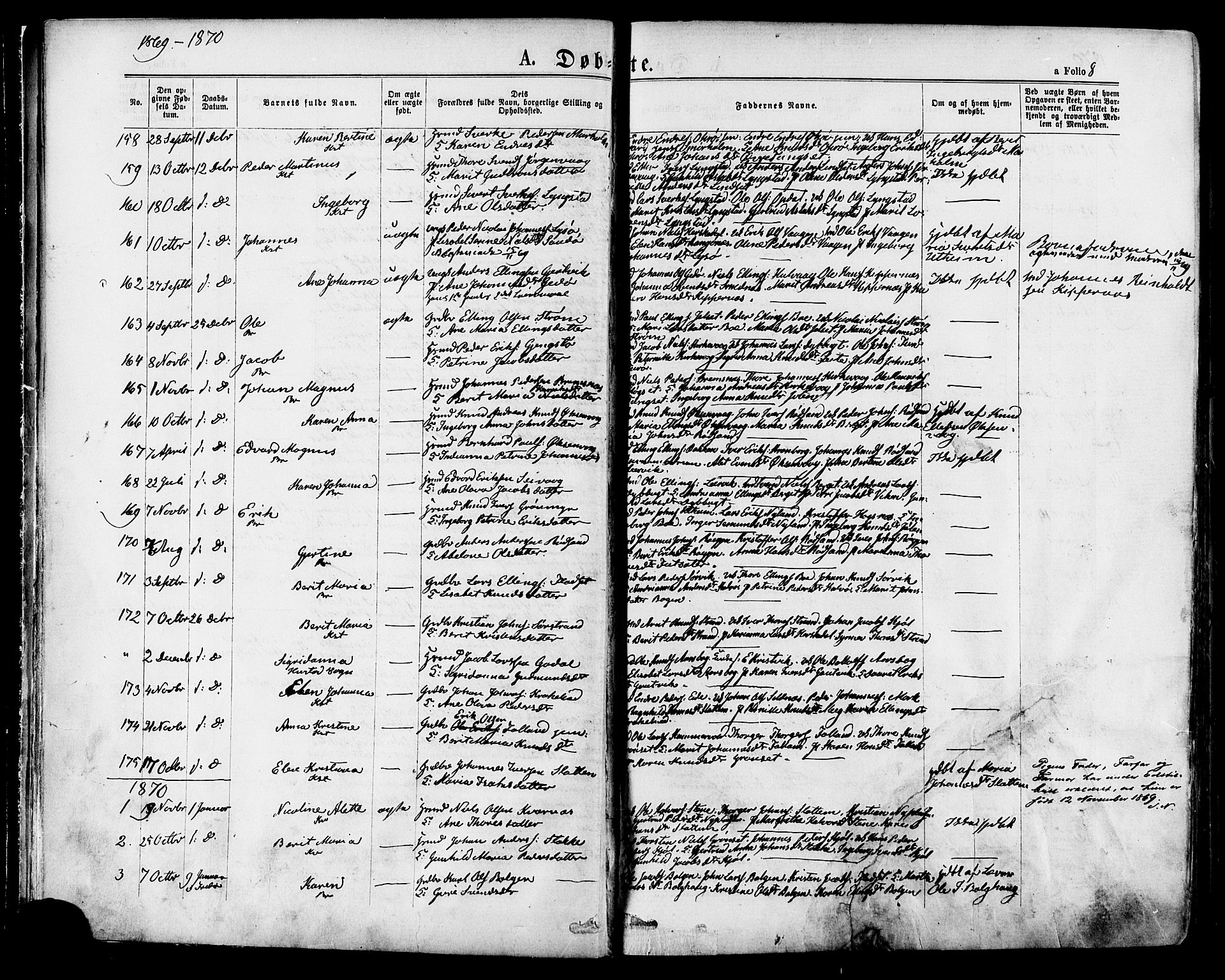 Ministerialprotokoller, klokkerbøker og fødselsregistre - Møre og Romsdal, SAT/A-1454/568/L0805: Parish register (official) no. 568A12 /1, 1869-1884, p. 8