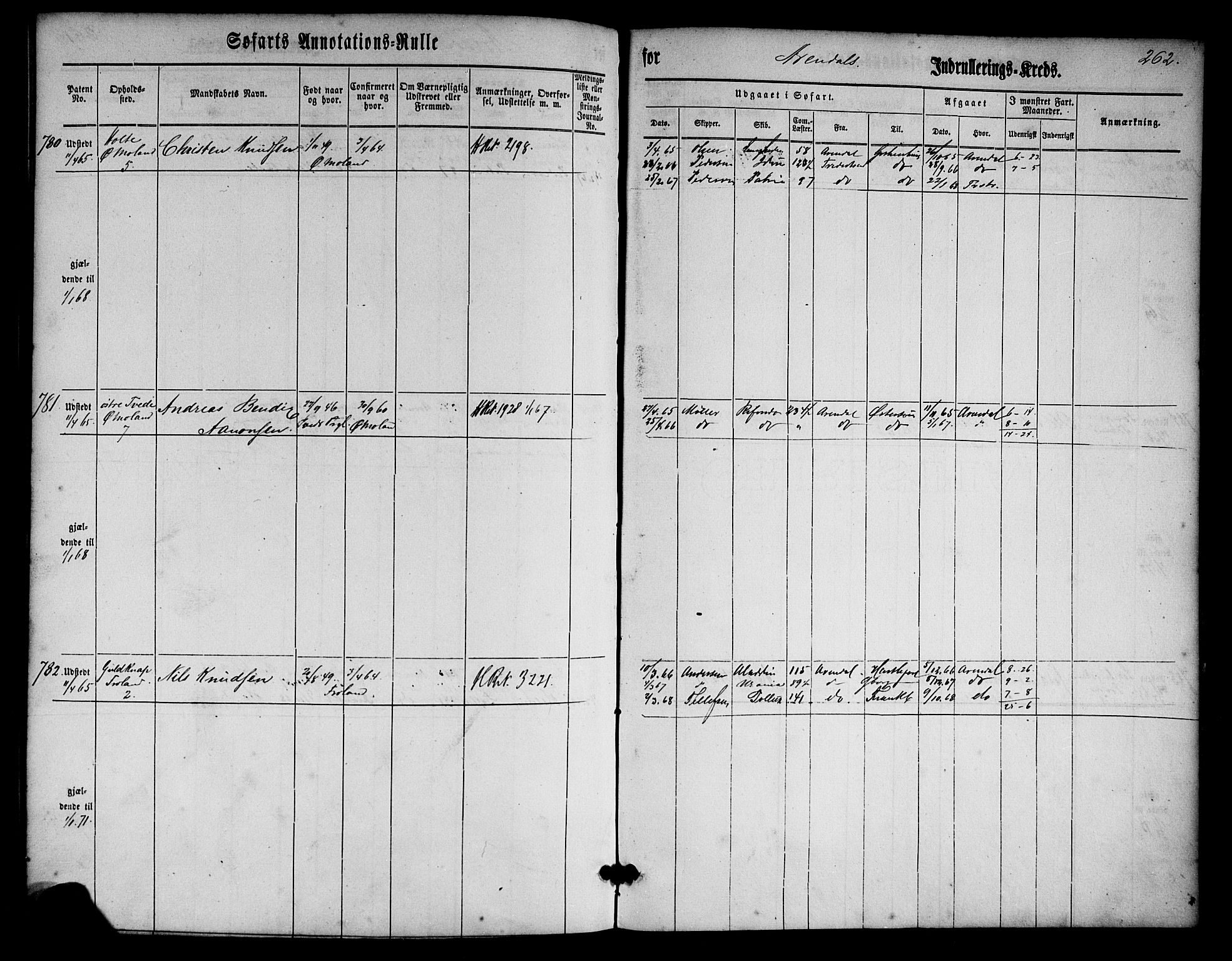 Arendal mønstringskrets, SAK/2031-0012/F/Fa/L0001: Annotasjonsrulle nr 1-794 med register, E-1, 1860-1865, p. 297