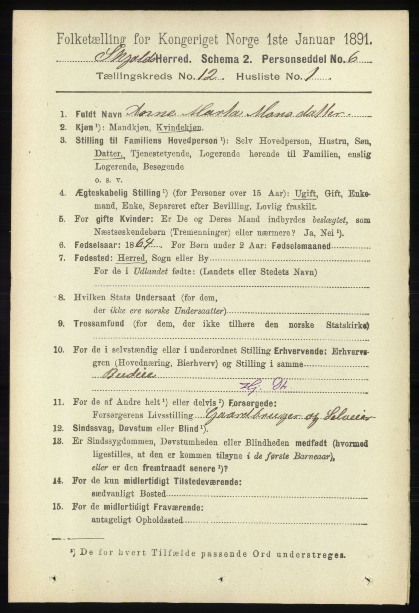 RA, 1891 census for 1154 Skjold, 1891, p. 2256