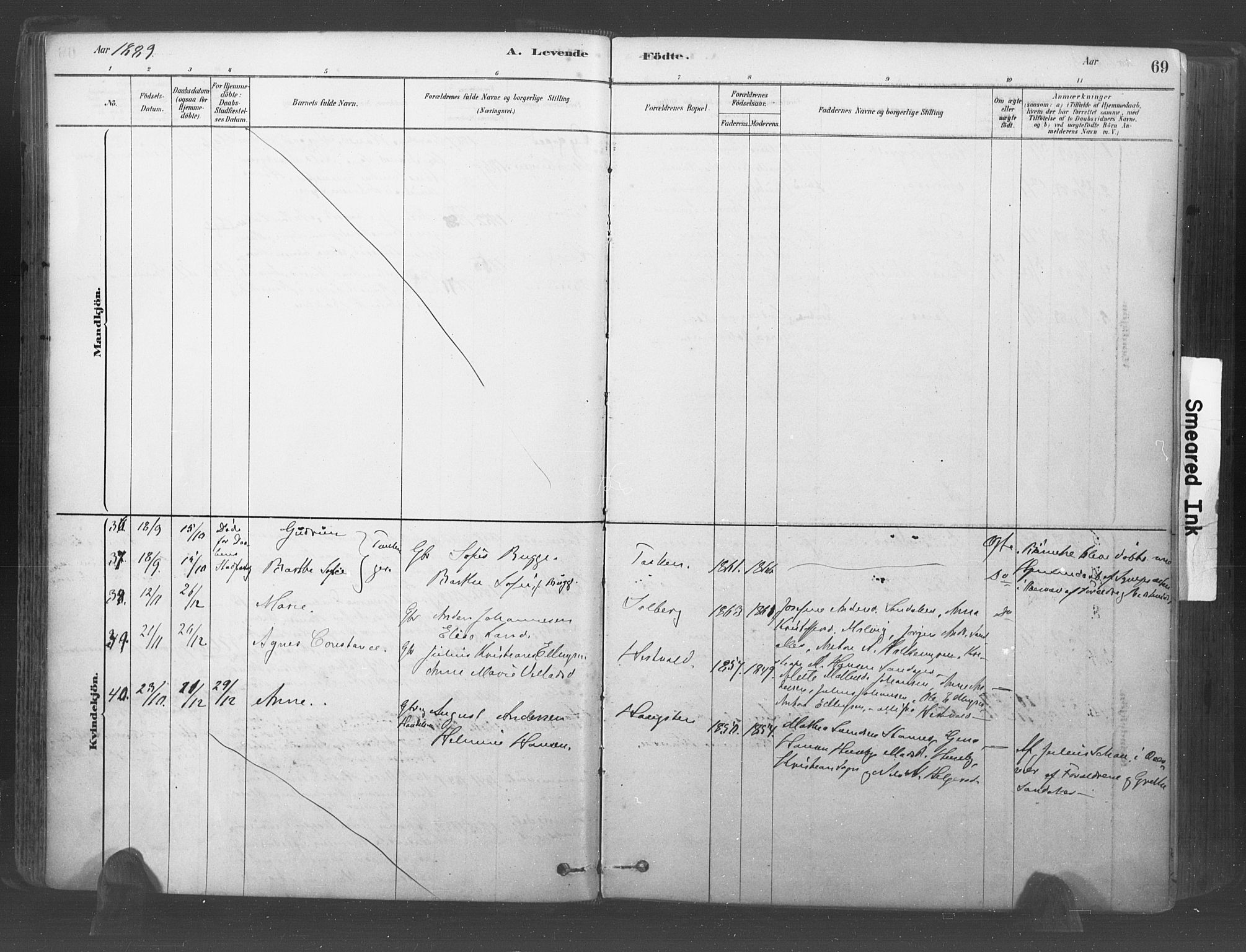 Råde prestekontor kirkebøker, AV/SAO-A-2009/F/Fa/L0007: Parish register (official) no. 7, 1878-1902, p. 69