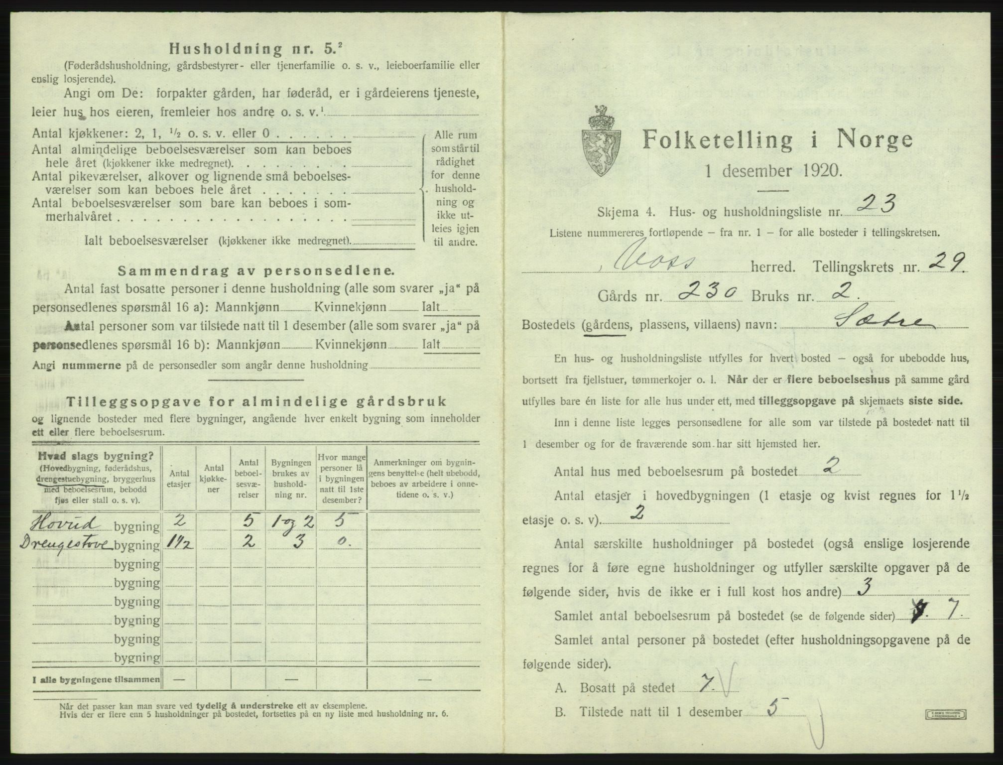 SAB, 1920 census for Voss, 1920, p. 2611