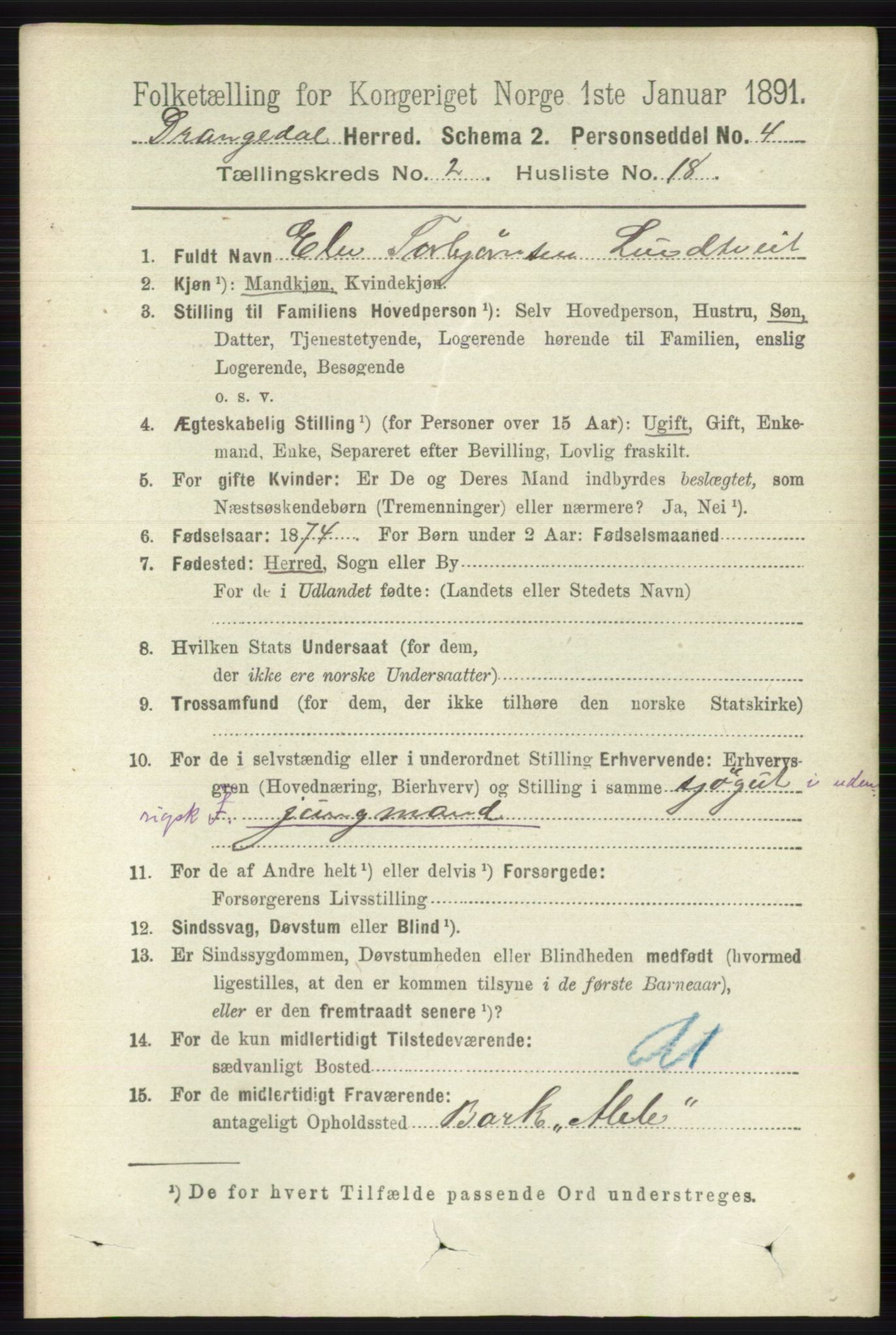 RA, 1891 census for 0817 Drangedal, 1891, p. 583