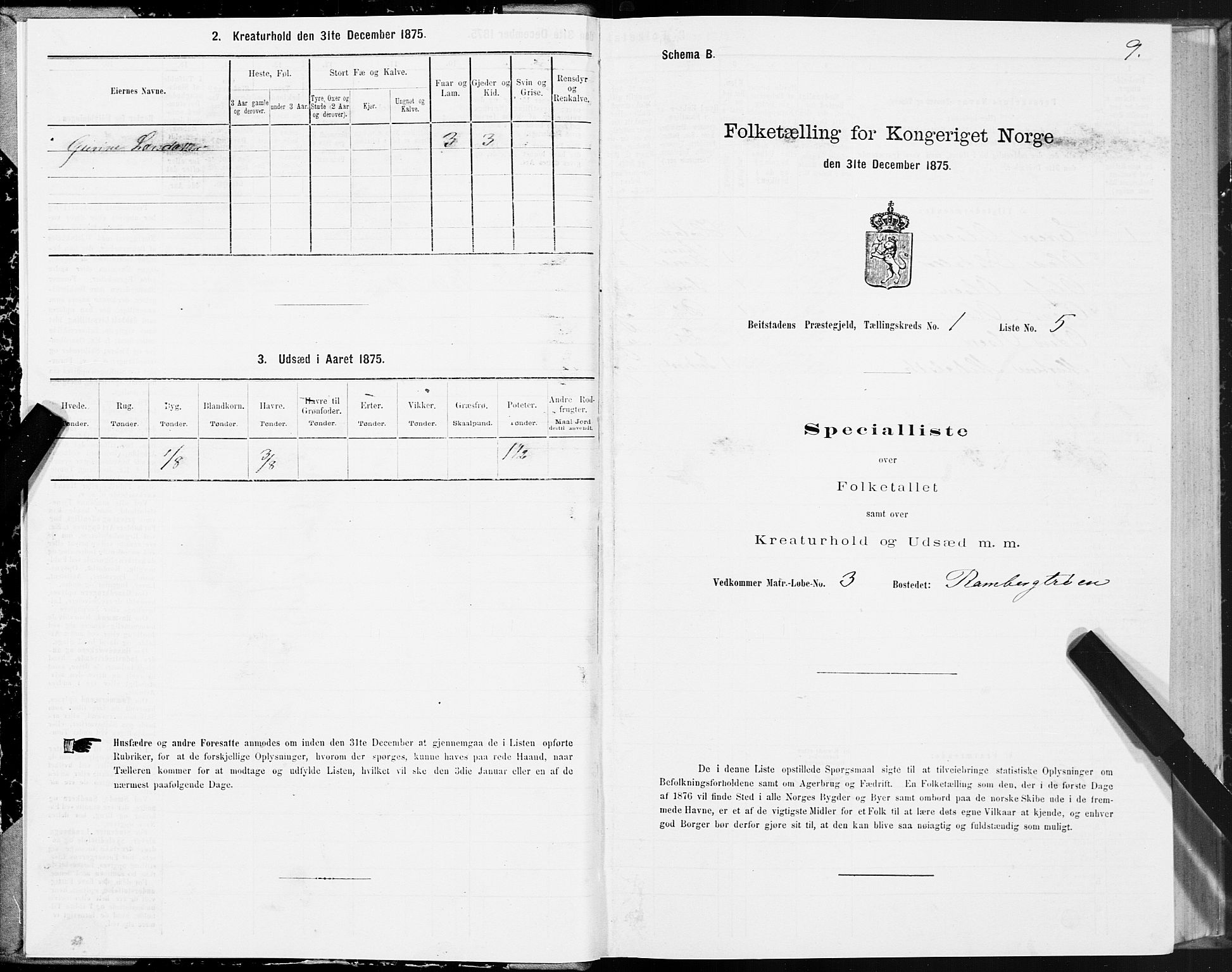 SAT, 1875 census for 1727P Beitstad, 1875, p. 1009