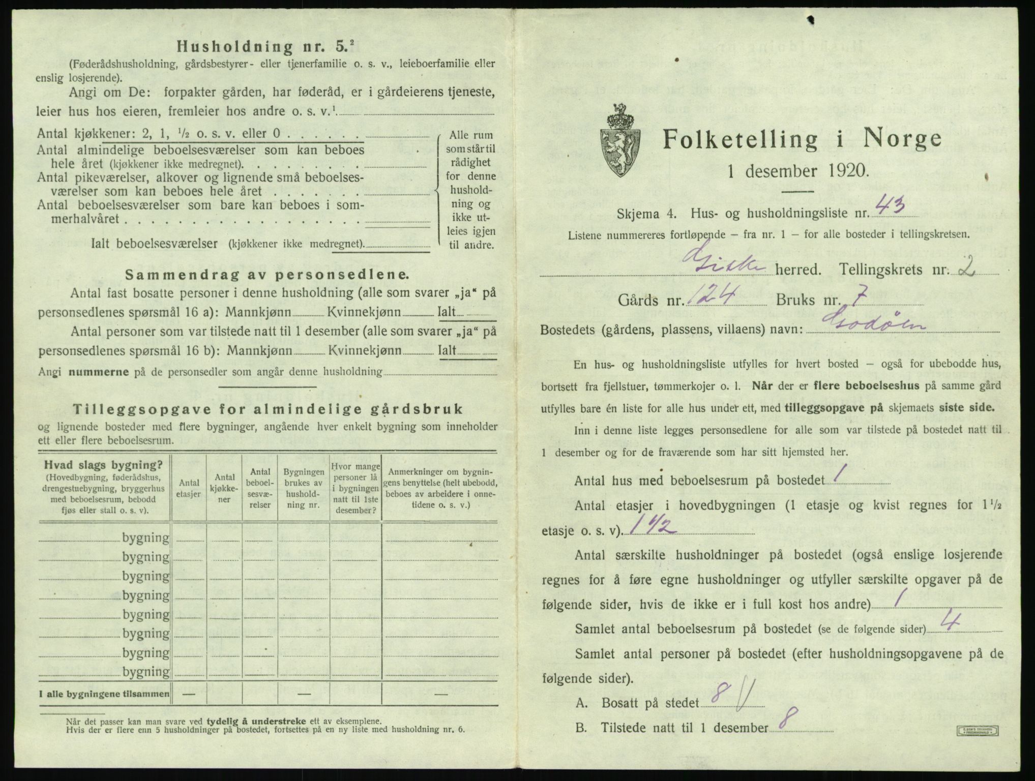 SAT, 1920 census for Giske, 1920, p. 156