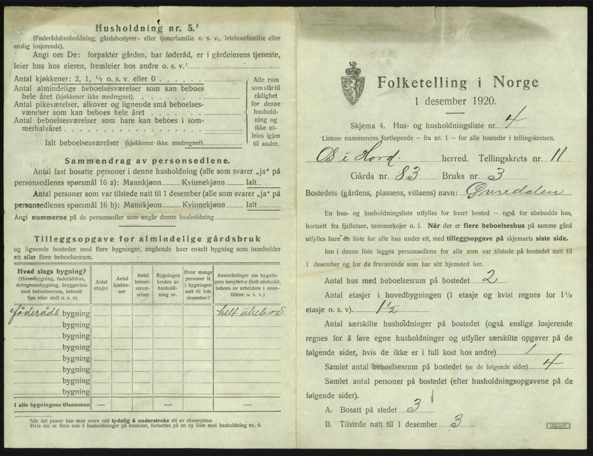 SAB, 1920 census for Os, 1920, p. 1164