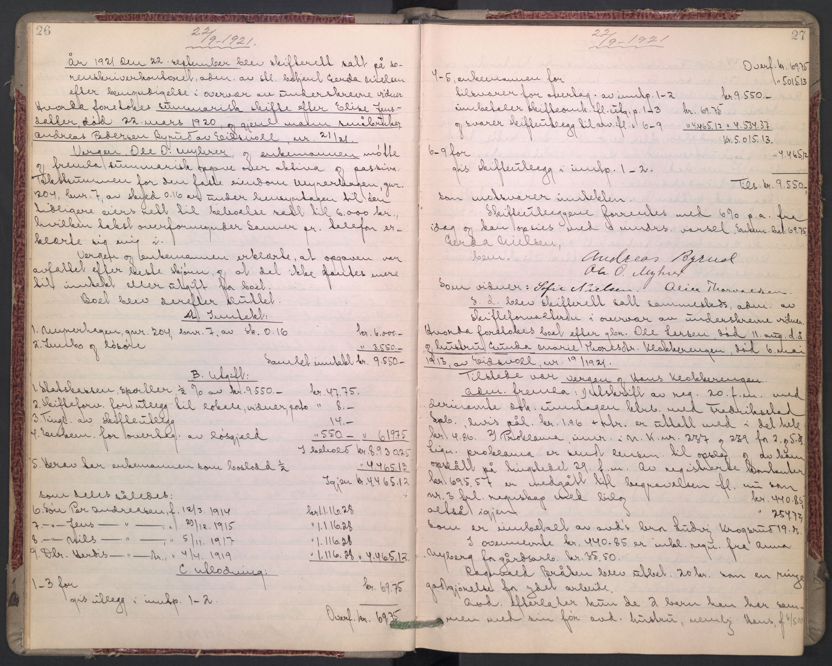 Eidsvoll tingrett, AV/SAO-A-10371/H/Hb/L0008: Skifteprotokoll, 1921-1925, p. 26-27