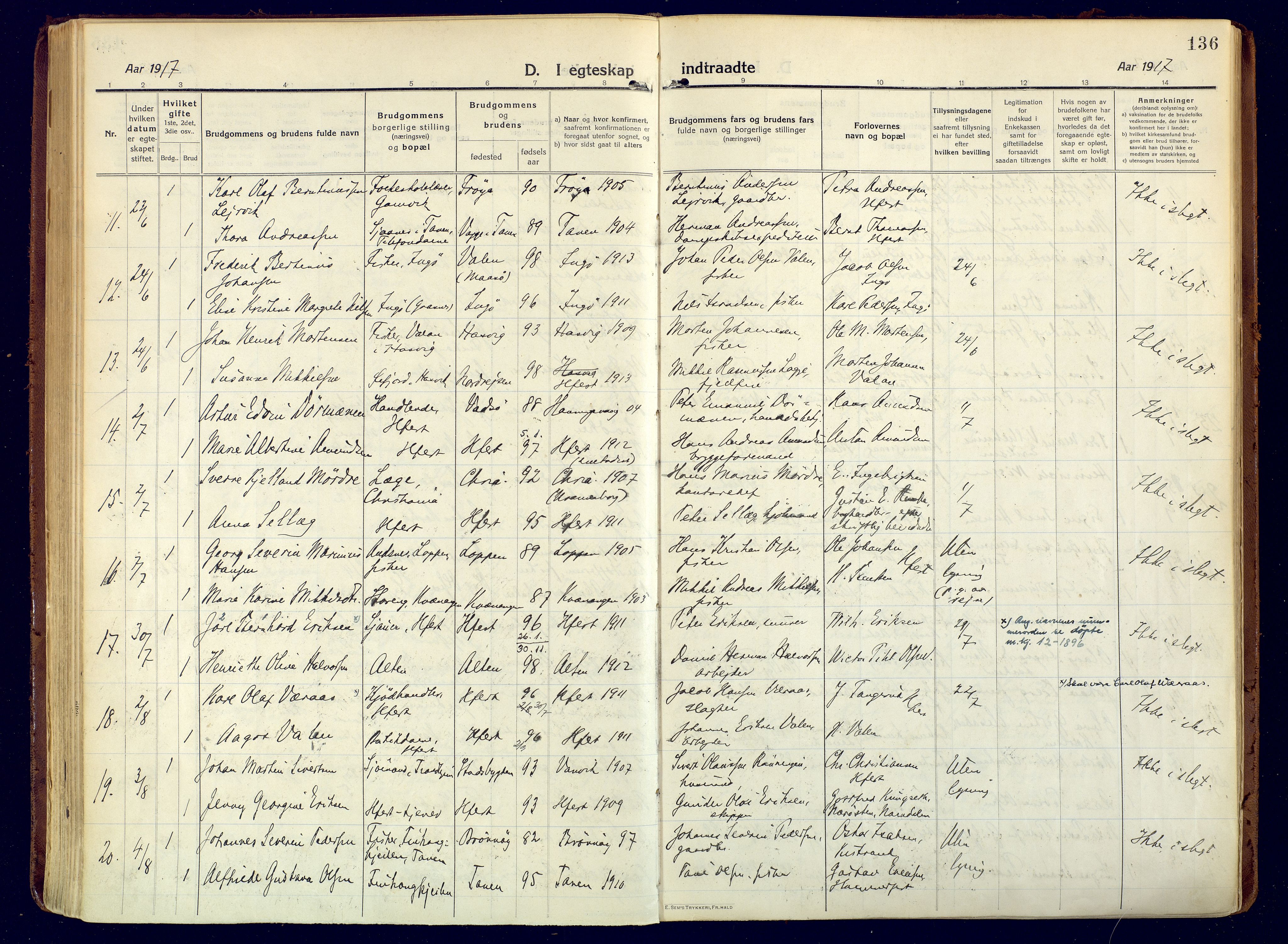 Hammerfest sokneprestkontor, SATØ/S-1347/H/Ha/L0015.kirke: Parish register (official) no. 15, 1916-1923, p. 136