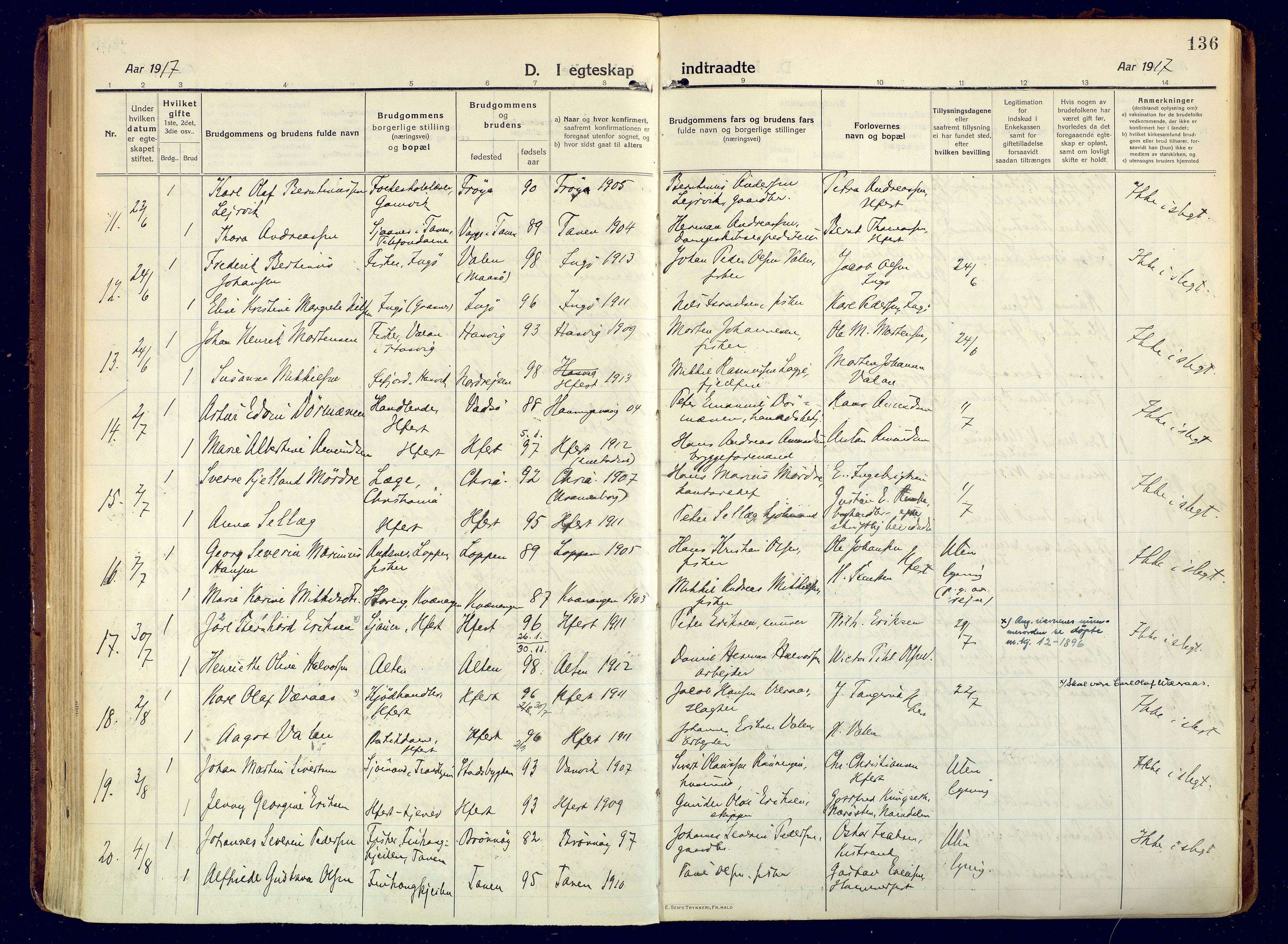 Hammerfest sokneprestkontor, AV/SATØ-S-1347/H/Ha/L0015.kirke: Parish register (official) no. 15, 1916-1923, p. 136