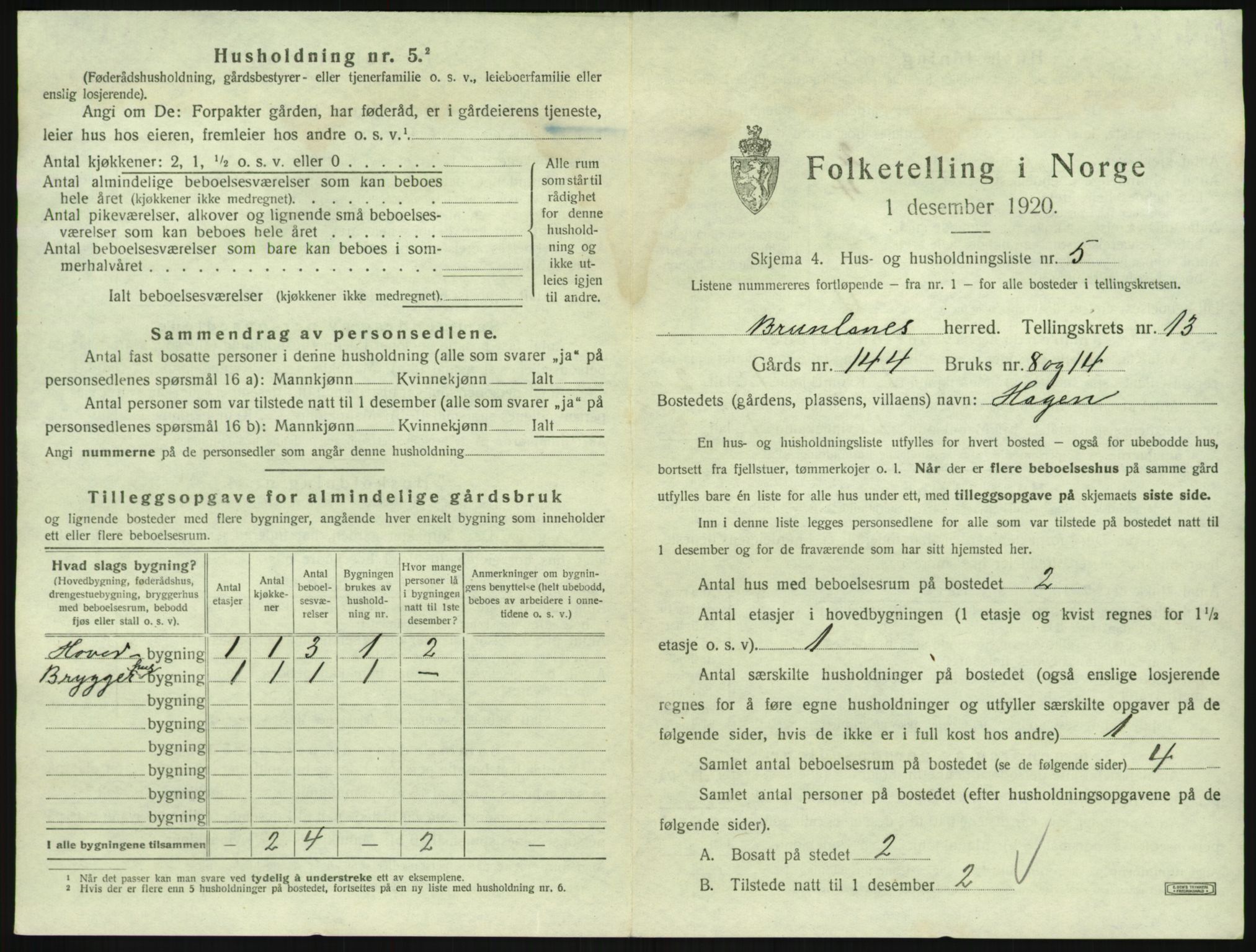 SAKO, 1920 census for Brunlanes, 1920, p. 1757