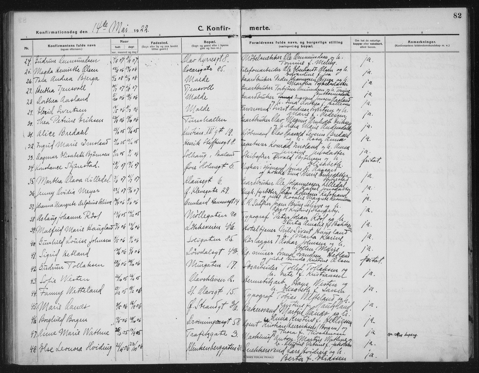 Domkirken sokneprestkontor, AV/SAST-A-101812/002/A/L0019: Parish register (official) no. A 35, 1916-1932, p. 82