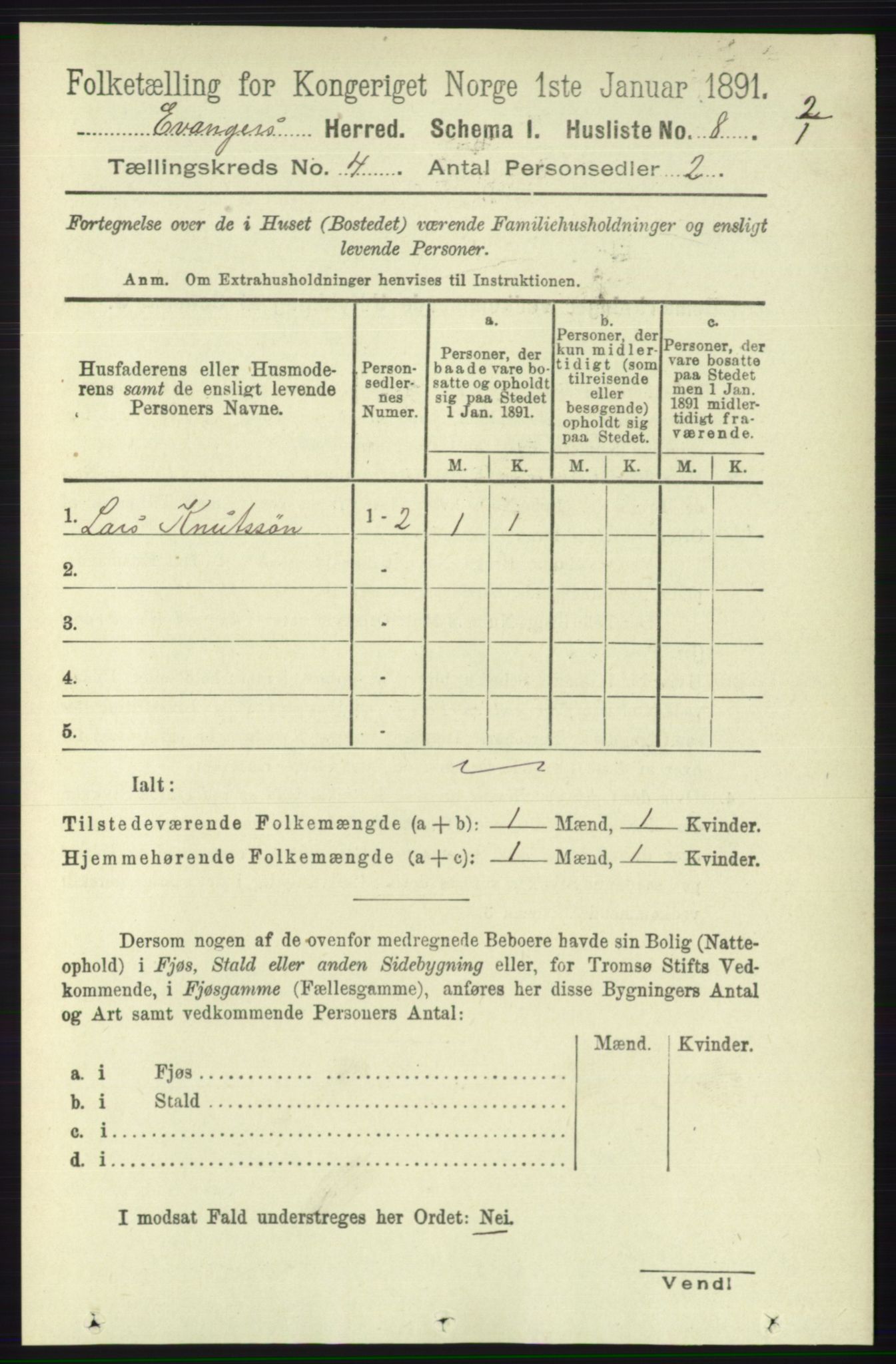 RA, 1891 census for 1237 Evanger, 1891, p. 1114