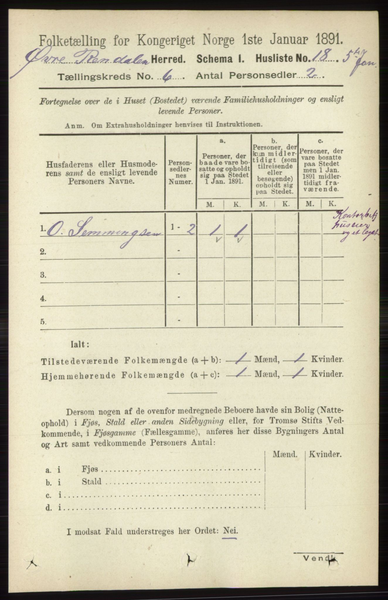 RA, 1891 census for 0433 Øvre Rendal, 1891, p. 1590