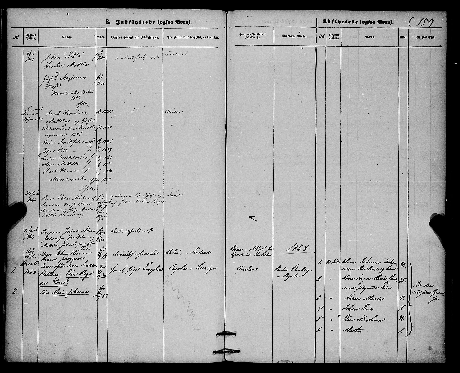 Skjervøy sokneprestkontor, SATØ/S-1300/H/Ha/Haa/L0013kirke: Parish register (official) no. 13, 1863-1877, p. 154