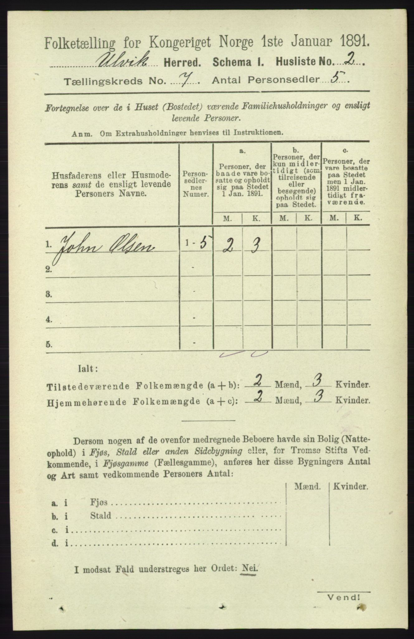 RA, 1891 census for 1233 Ulvik, 1891, p. 2226