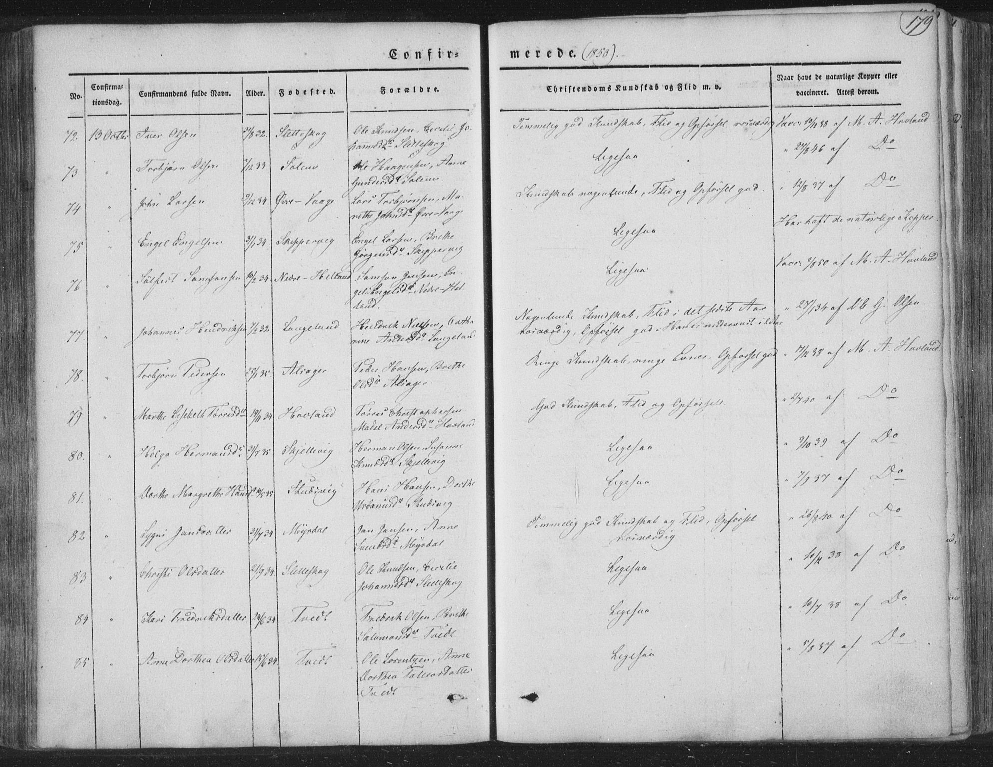 Tysnes sokneprestembete, AV/SAB-A-78601/H/Haa: Parish register (official) no. A 10, 1848-1859, p. 179