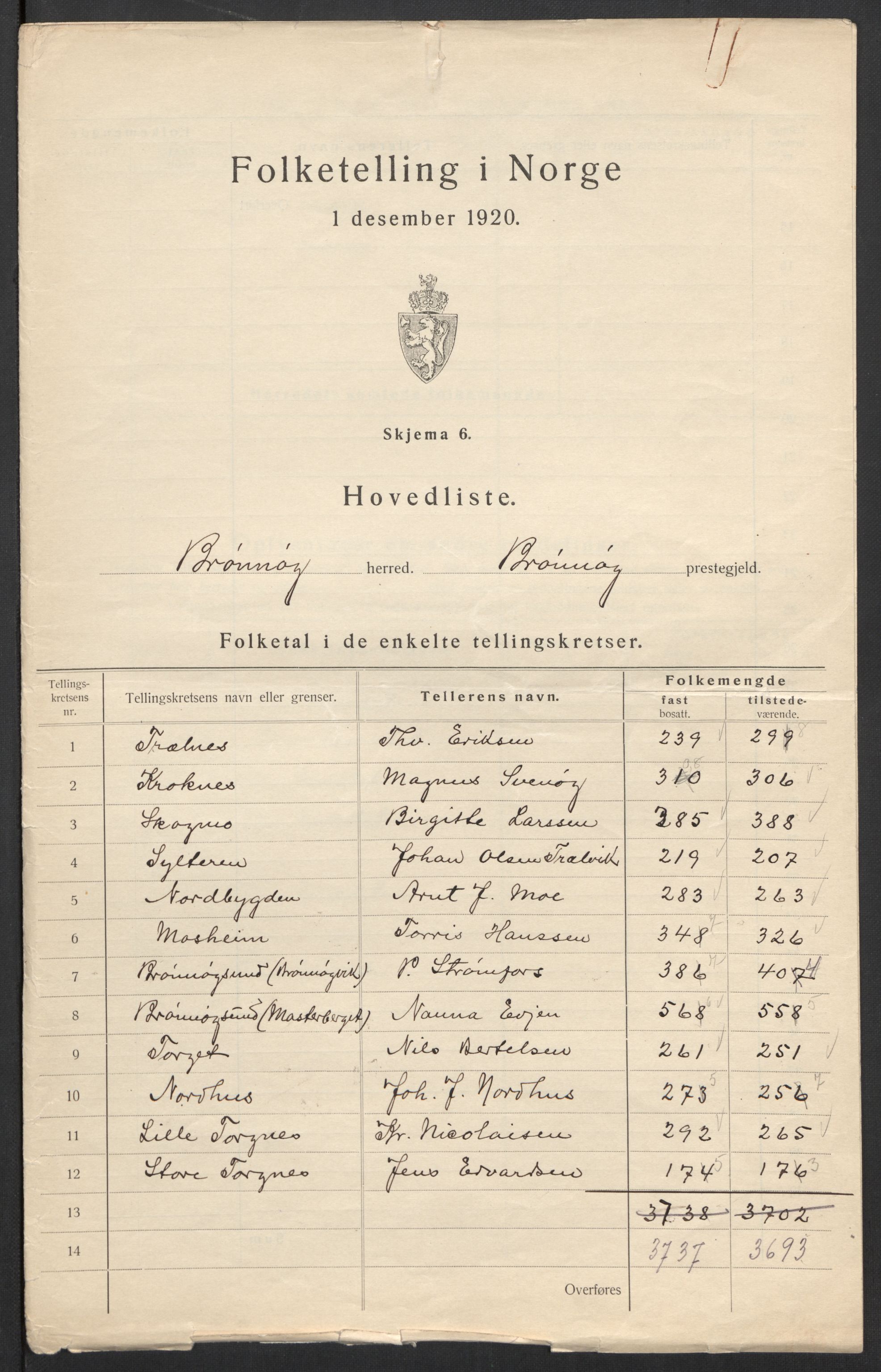 SAT, 1920 census for Brønnøy, 1920, p. 7