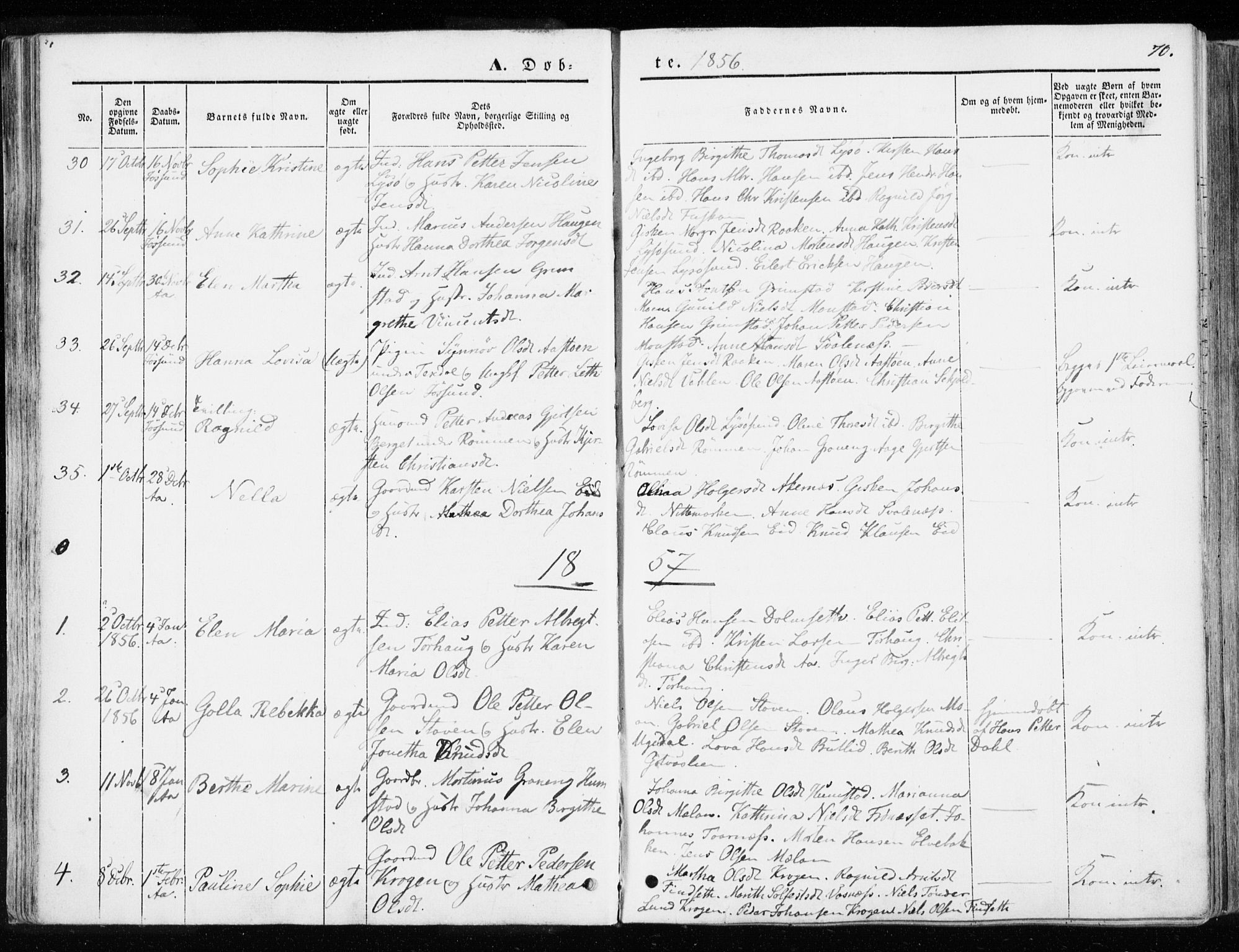 Ministerialprotokoller, klokkerbøker og fødselsregistre - Sør-Trøndelag, SAT/A-1456/655/L0677: Parish register (official) no. 655A06, 1847-1860, p. 70