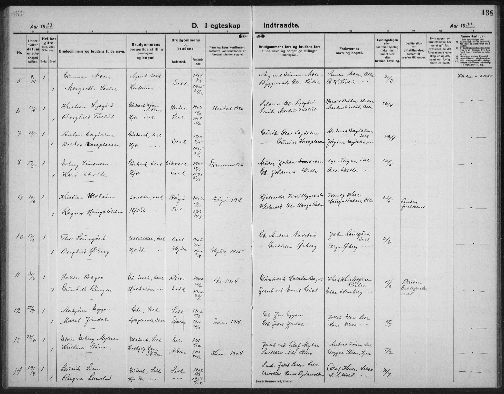 Sel prestekontor, SAH/PREST-074/H/Ha/Hab/L0002: Parish register (copy) no. 2, 1923-1939, p. 138