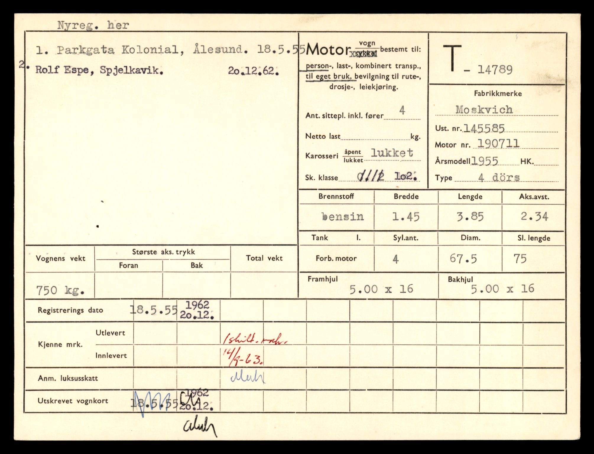 Møre og Romsdal vegkontor - Ålesund trafikkstasjon, AV/SAT-A-4099/F/Fe/L0048: Registreringskort for kjøretøy T 14721 - T 14863, 1927-1998, p. 1433