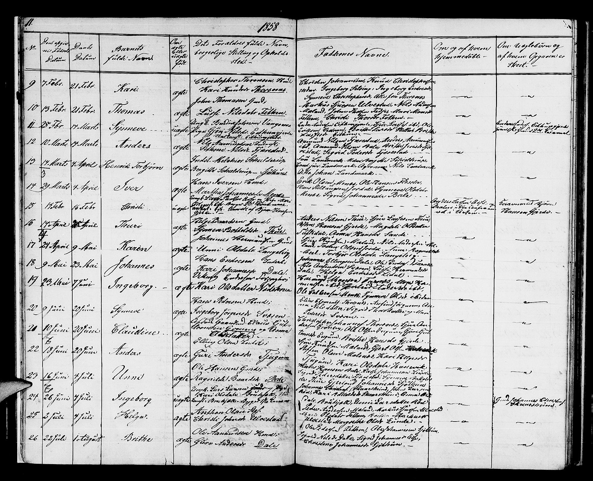 Balestrand sokneprestembete, SAB/A-79601/H/Hab/Haba/L0001: Parish register (copy) no. A 1, 1853-1880, p. 11