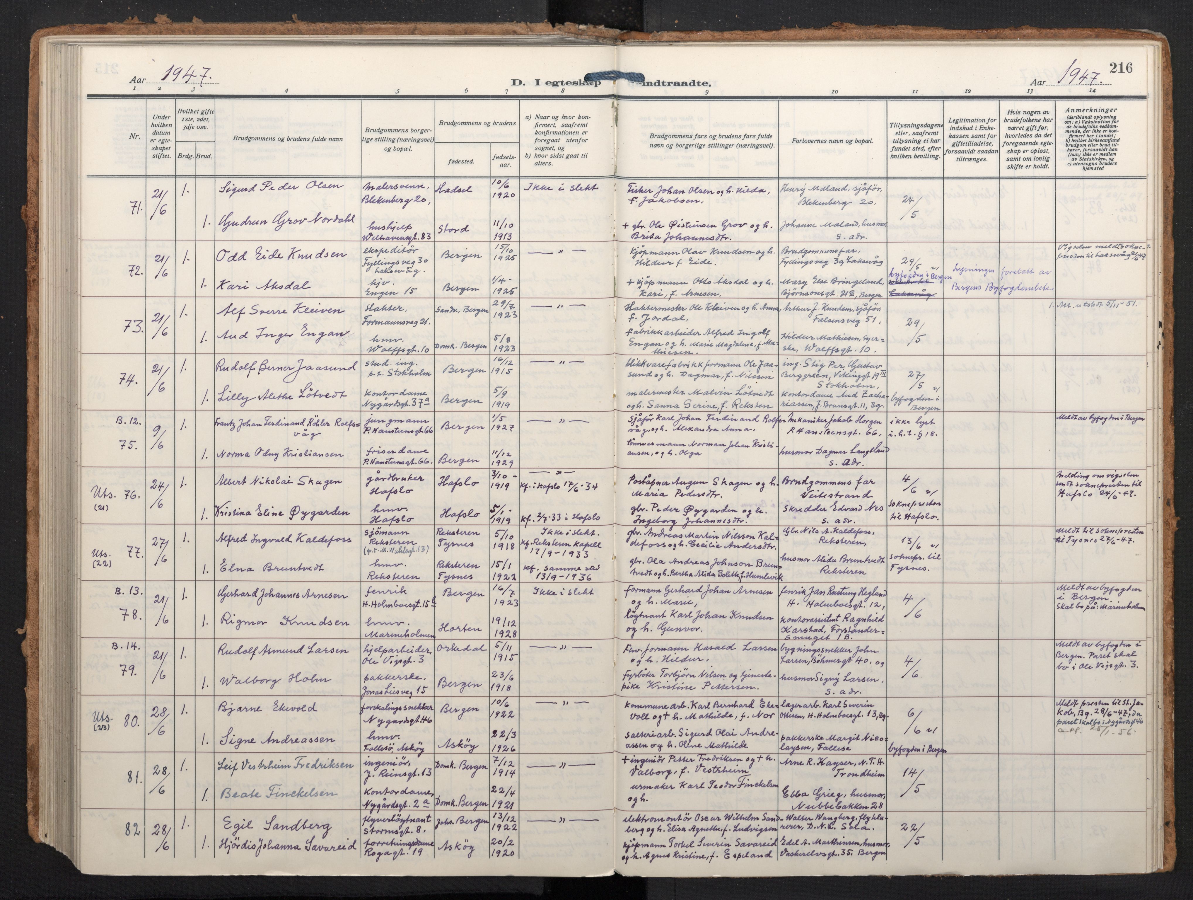 Johanneskirken sokneprestembete, AV/SAB-A-76001/H/Haa/L0014: Parish register (official) no. D 3, 1929-1949, p. 215b-216a