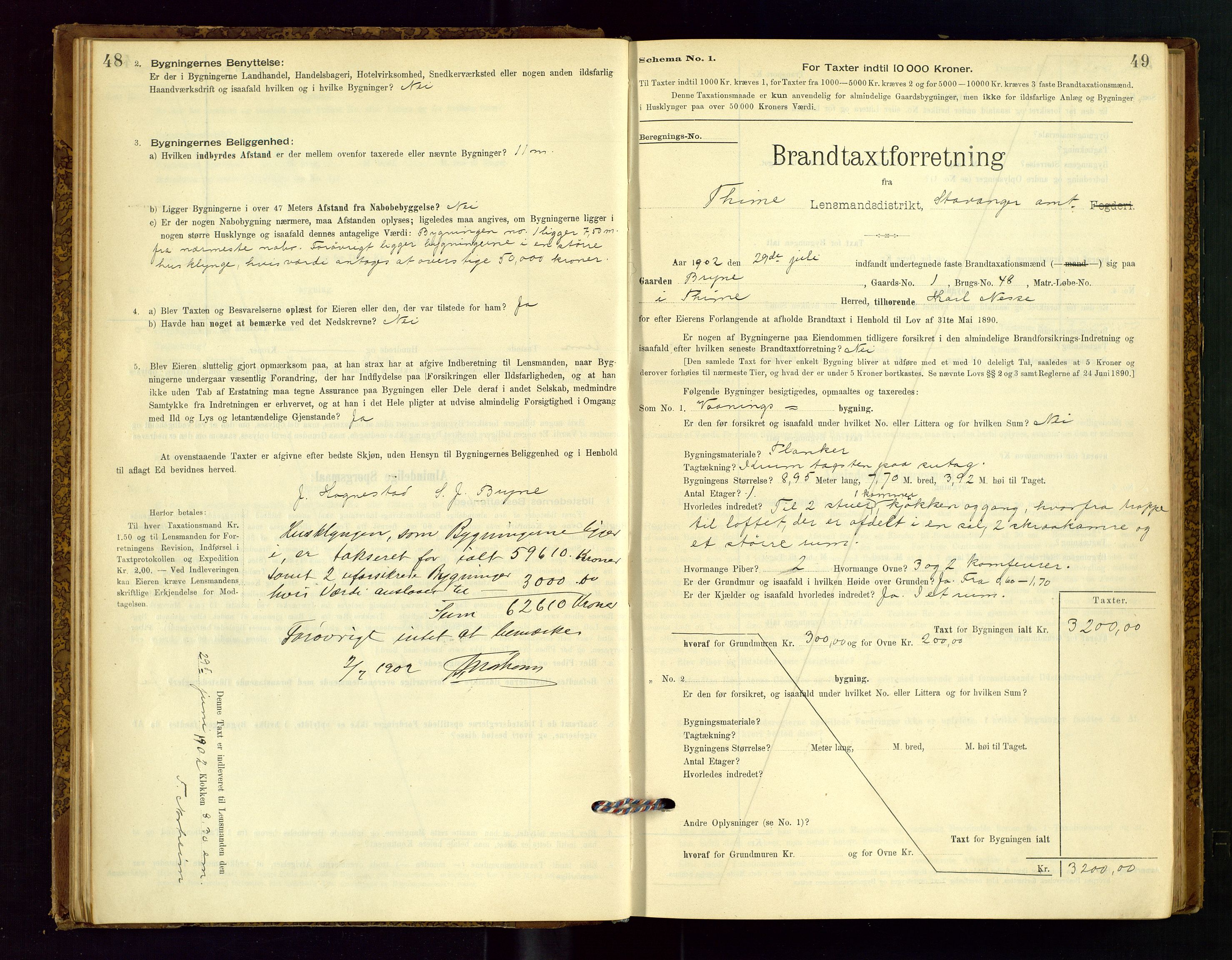 Time lensmannskontor, SAST/A-100420/Gob/L0001: Branntakstprotokoll, 1896-1914, p. 48-49
