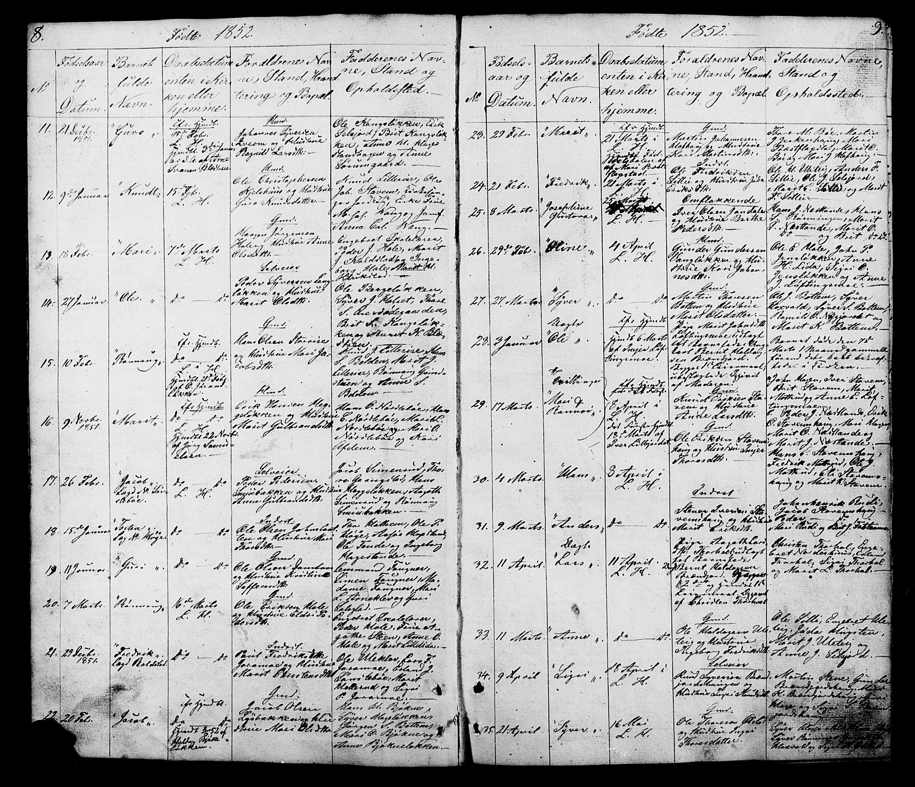 Lesja prestekontor, SAH/PREST-068/H/Ha/Hab/L0005: Parish register (copy) no. 5, 1850-1894, p. 8-9