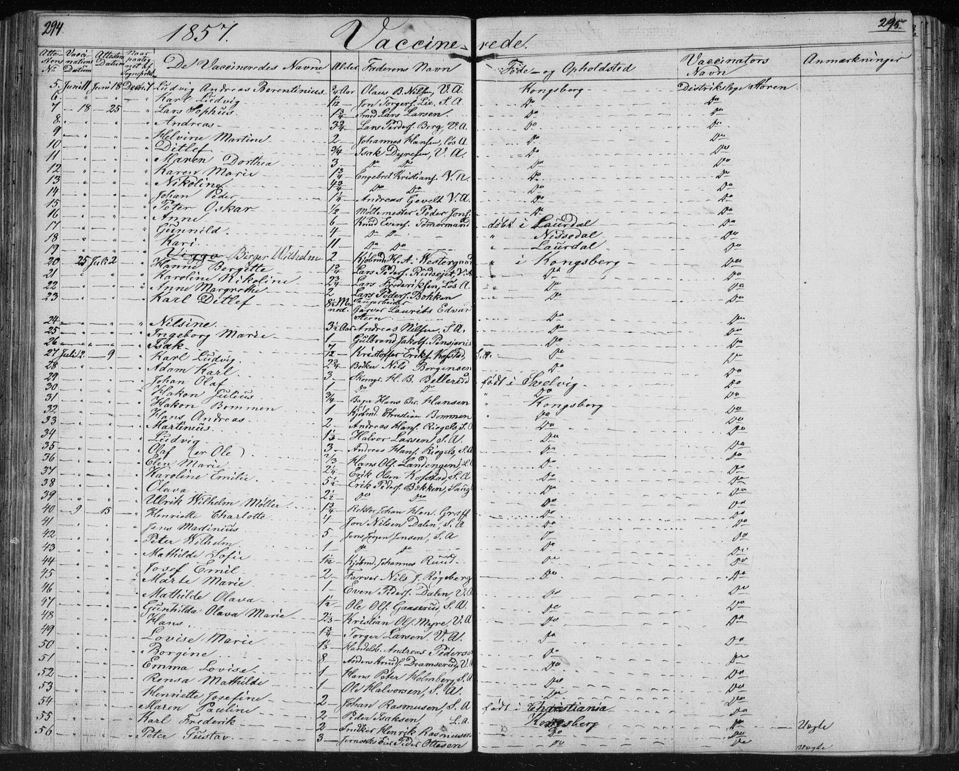 Kongsberg kirkebøker, SAKO/A-22/F/Fa/L0009: Parish register (official) no. I 9, 1839-1858, p. 294-295
