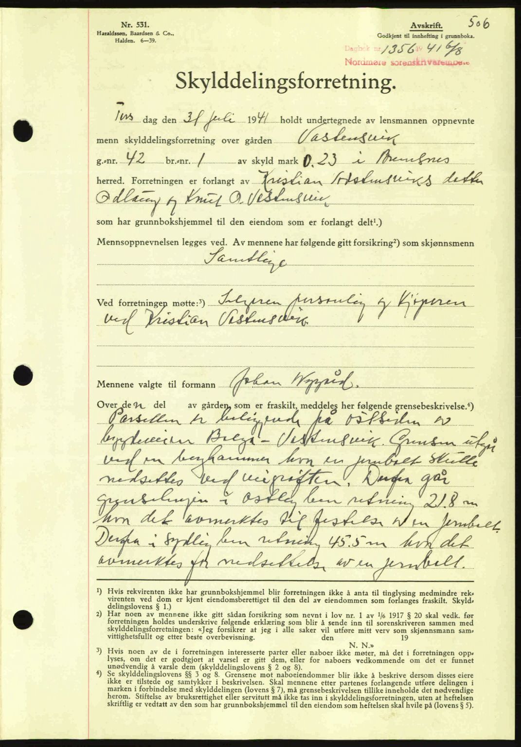 Nordmøre sorenskriveri, SAT/A-4132/1/2/2Ca: Mortgage book no. A90, 1941-1941, Diary no: : 1356/1941
