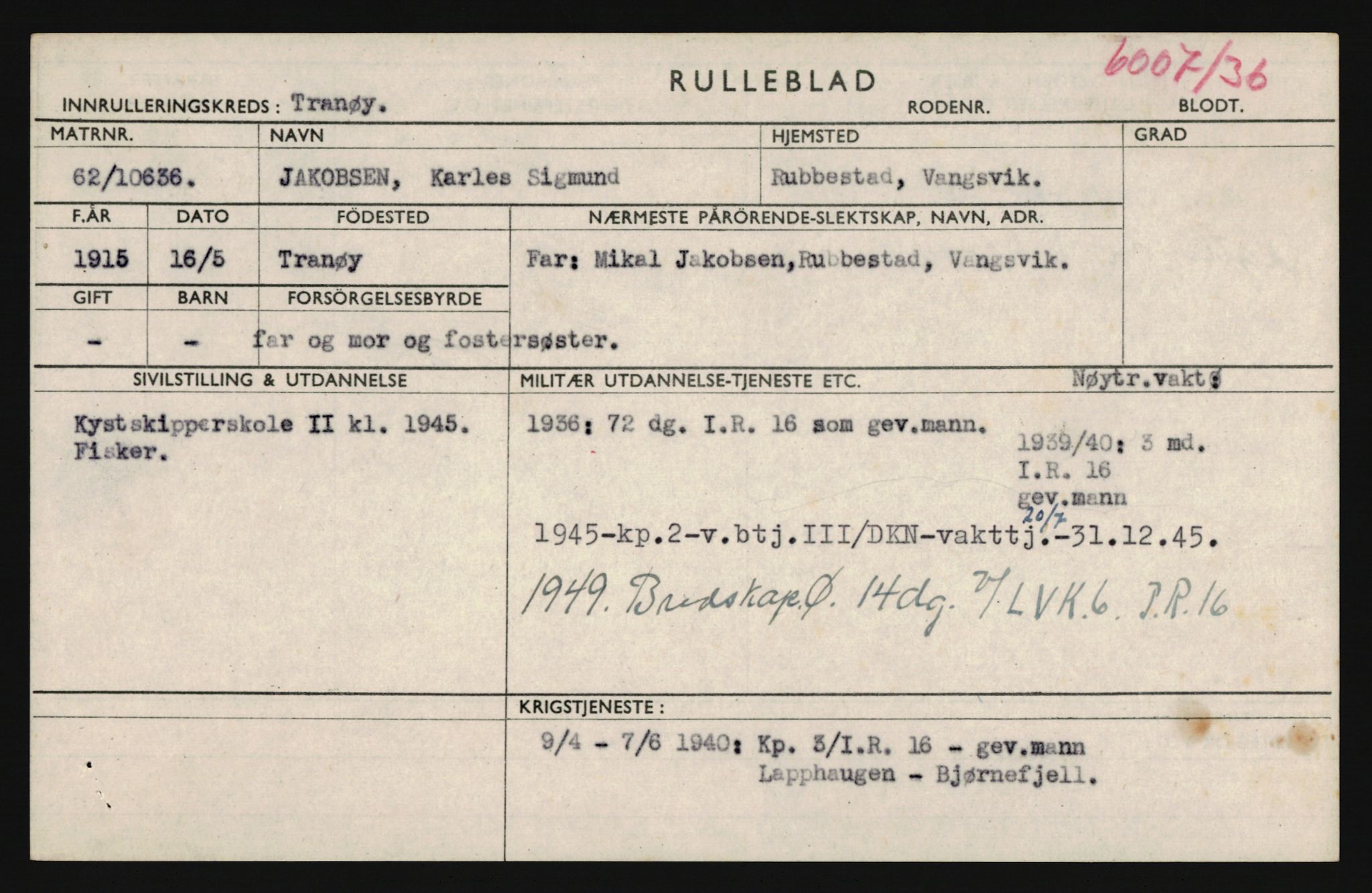 Forsvaret, Troms infanteriregiment nr. 16, AV/RA-RAFA-3146/P/Pa/L0020: Rulleblad for regimentets menige mannskaper, årsklasse 1936, 1936, p. 543
