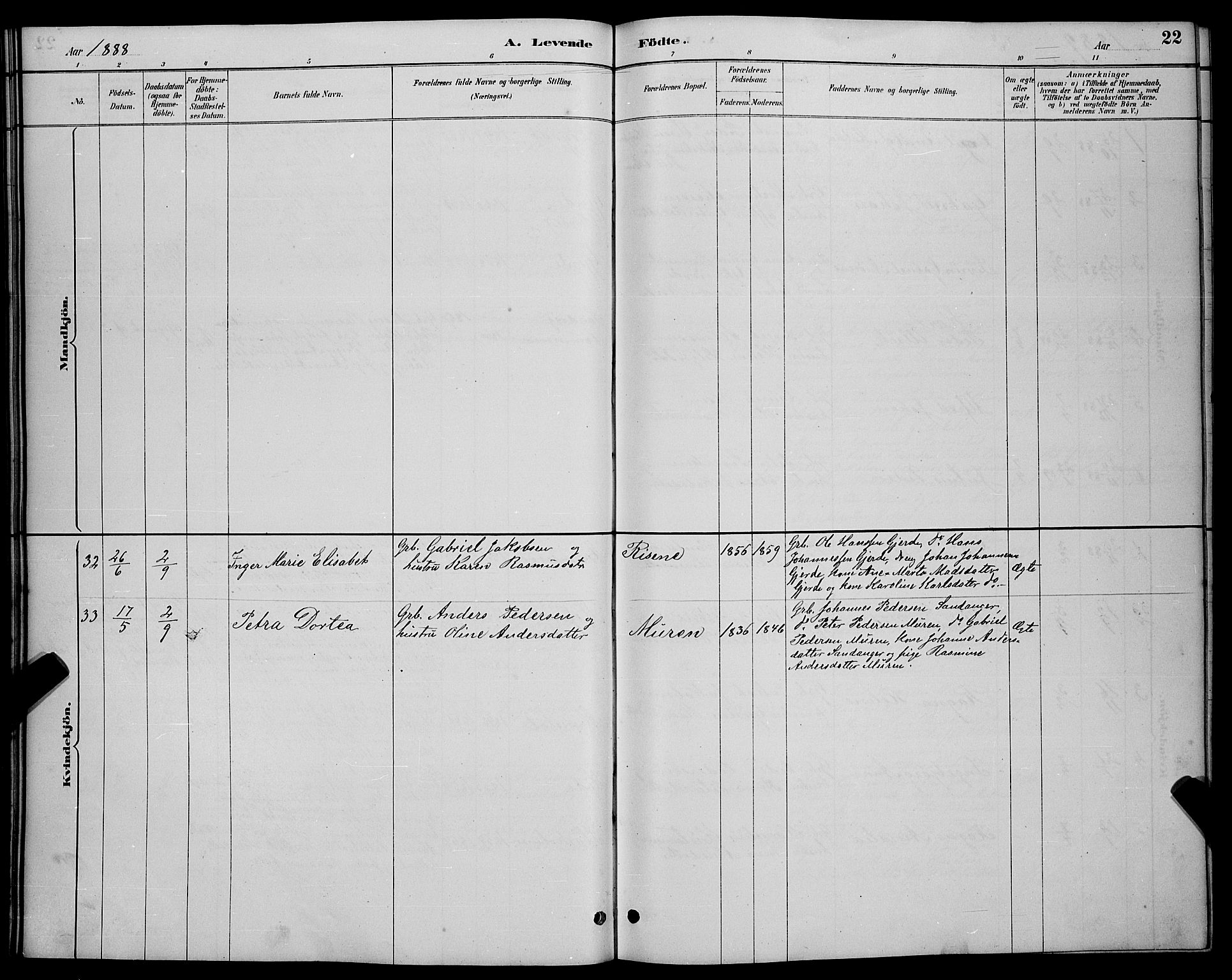 Ministerialprotokoller, klokkerbøker og fødselsregistre - Møre og Romsdal, AV/SAT-A-1454/503/L0048: Parish register (copy) no. 503C03, 1885-1893, p. 22