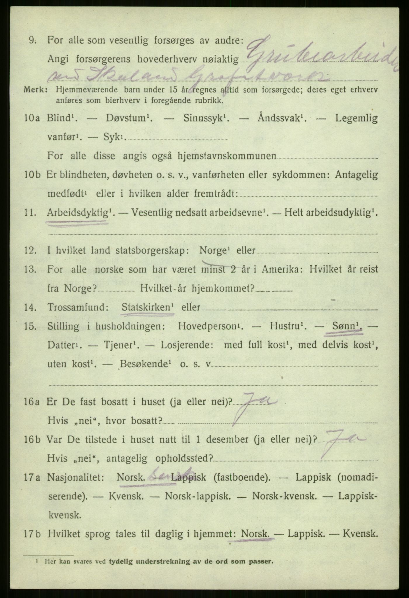 SATØ, 1920 census for Berg, 1920, p. 2040