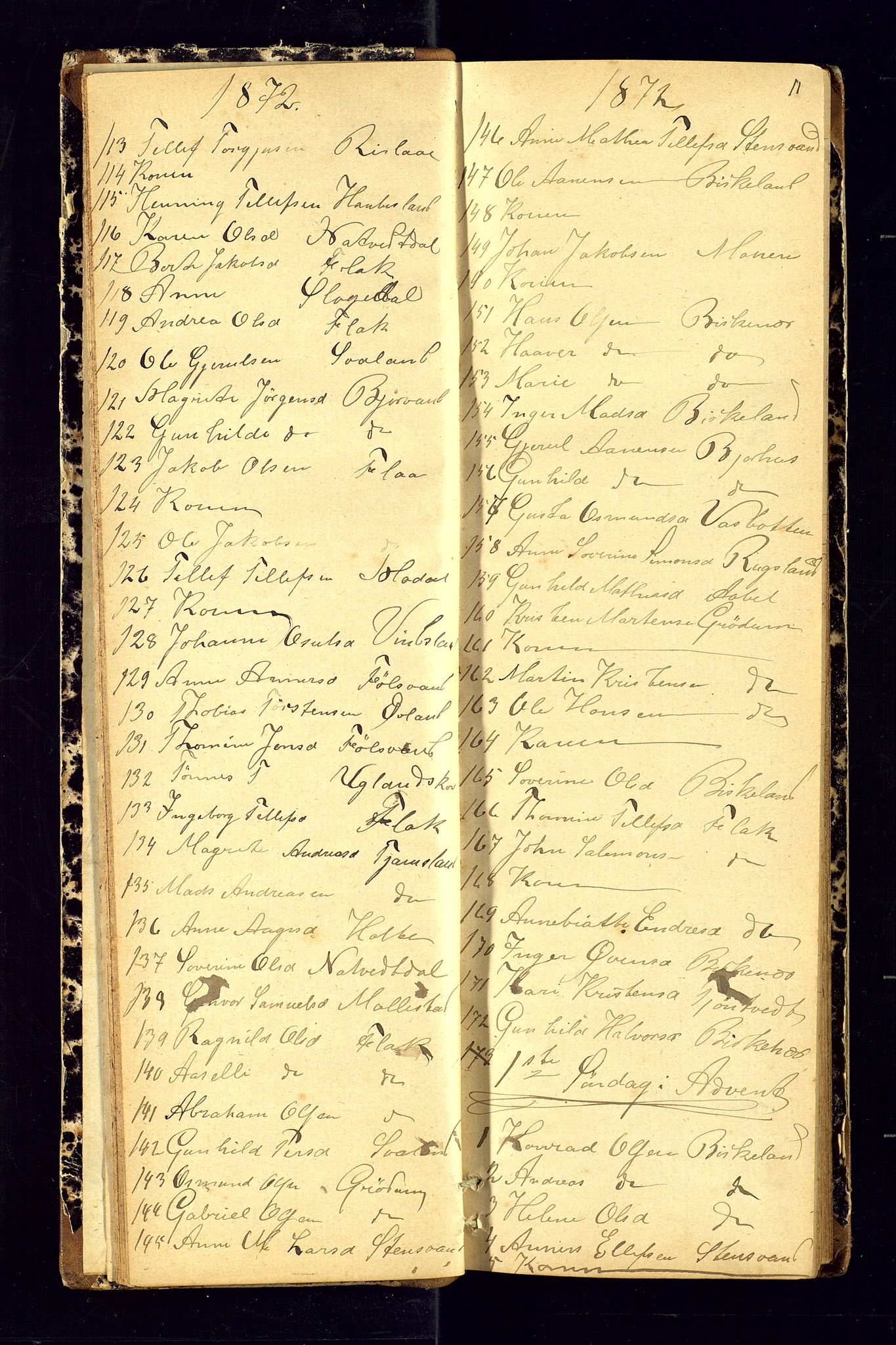 Birkenes sokneprestkontor, SAK/1111-0004/F/Fc/L0006: Communicants register no. C-6, 1872-1880, p. 11