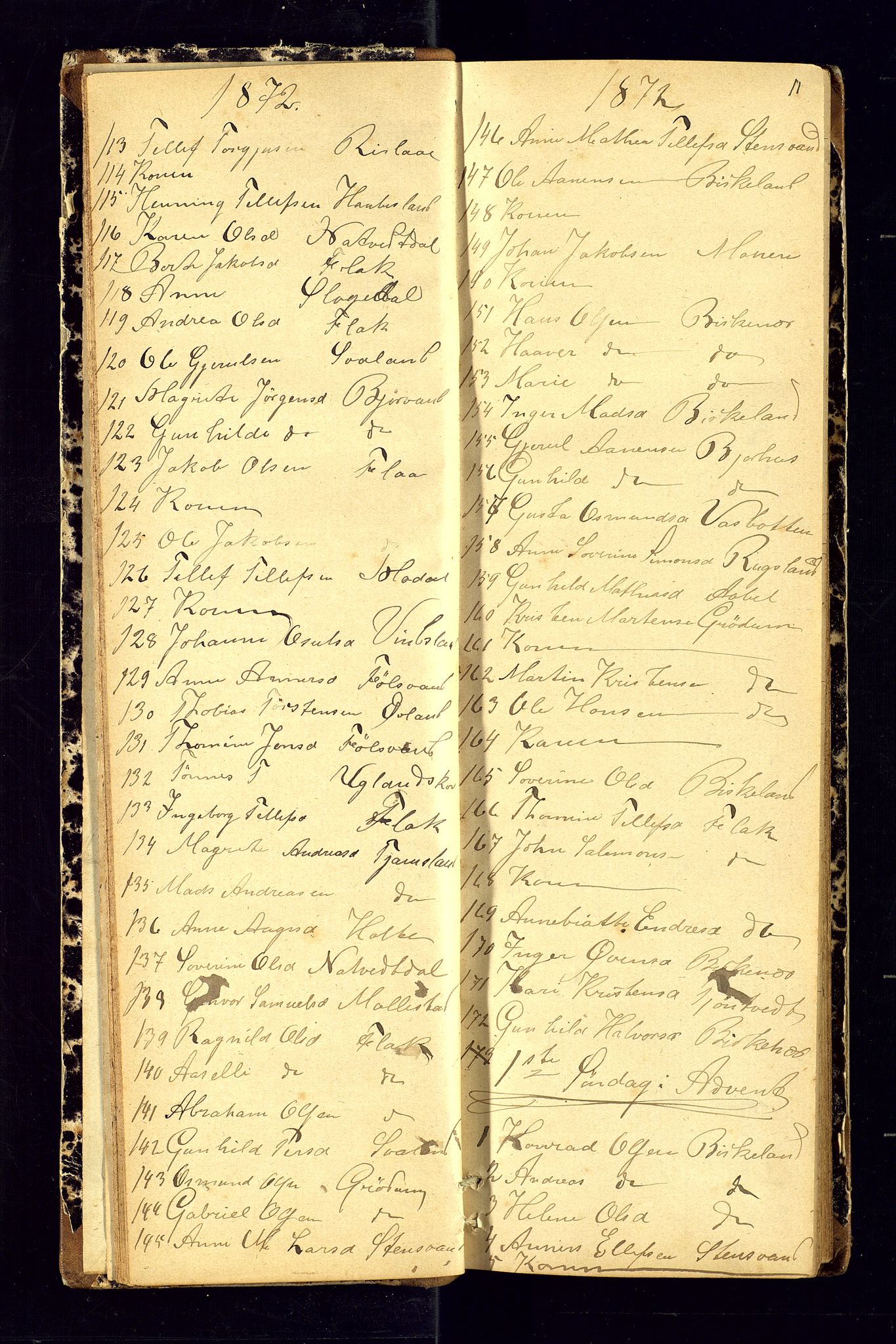 Birkenes sokneprestkontor, AV/SAK-1111-0004/F/Fc/L0006: Communicants register no. C-6, 1872-1880, p. 11