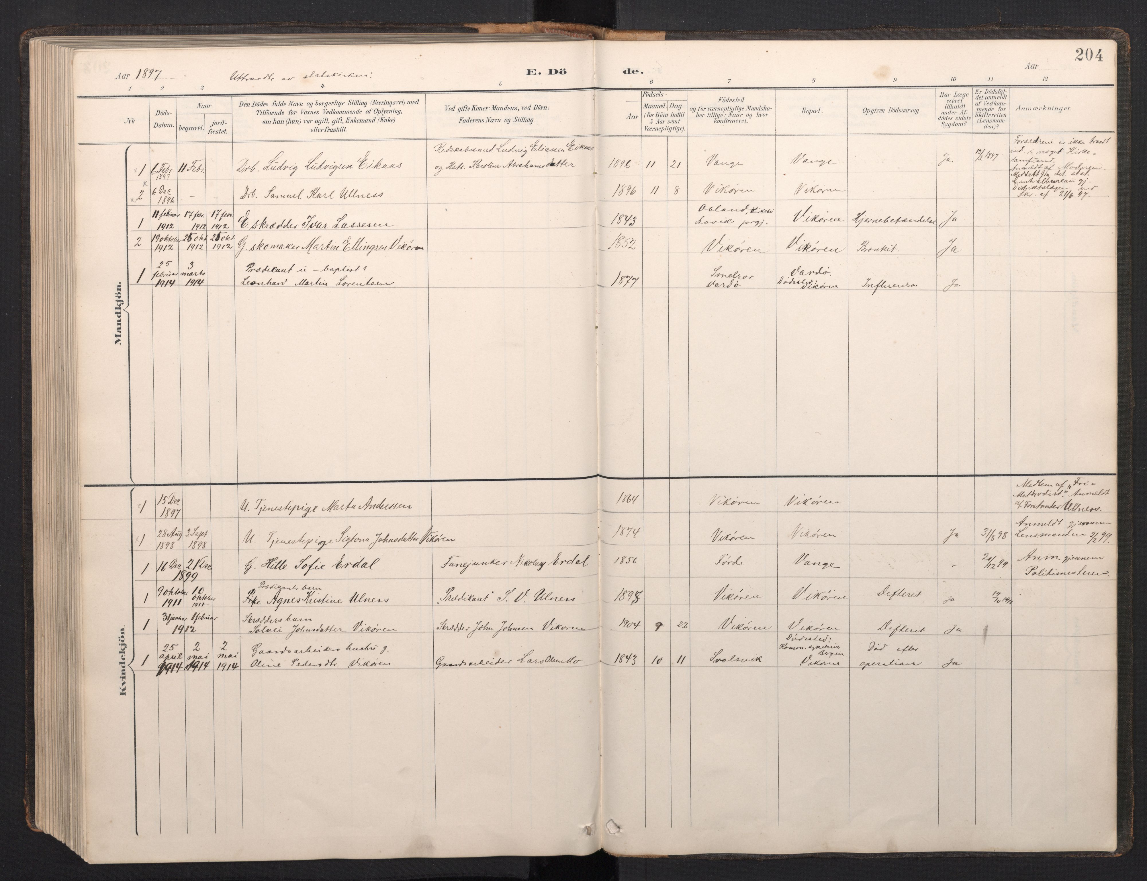 Vik sokneprestembete, SAB/A-81501: Parish register (copy) no. A 4, 1895-1914, p. 203b-204a