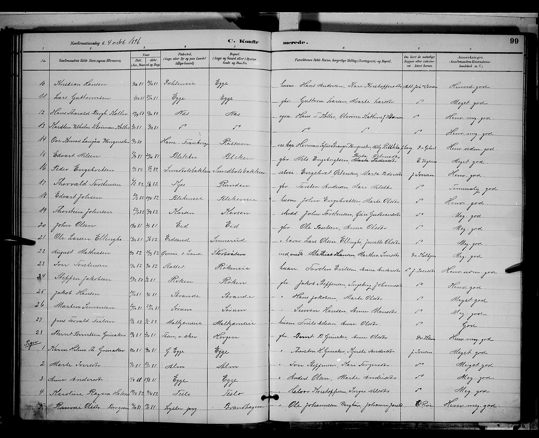 Gran prestekontor, AV/SAH-PREST-112/H/Ha/Hab/L0004: Parish register (copy) no. 4, 1890-1899, p. 99