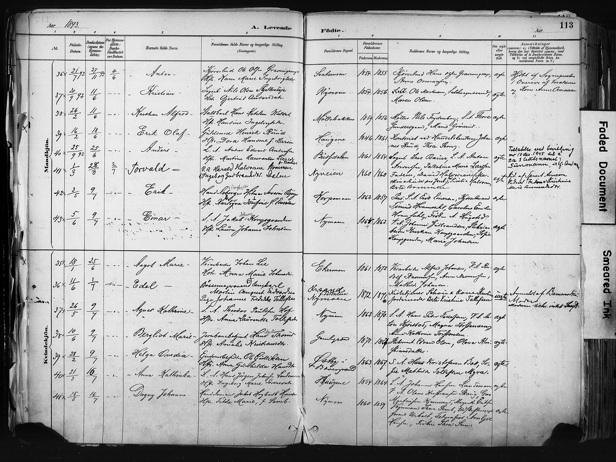 Kongsberg kirkebøker, AV/SAKO-A-22/F/Fb/L0002: Parish register (official) no. II 2, 1886-1896, p. 113