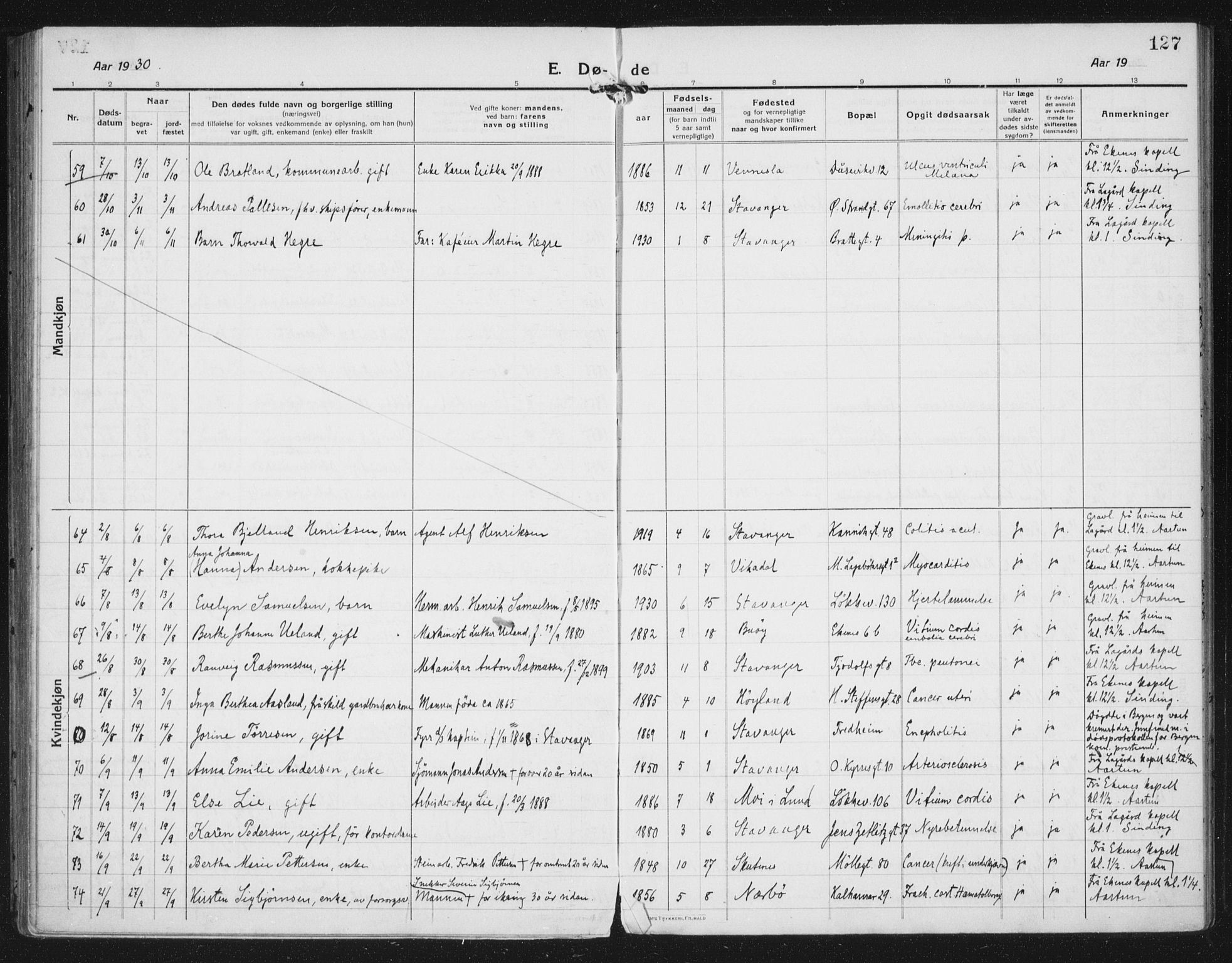 Domkirken sokneprestkontor, AV/SAST-A-101812/002/A/L0017: Parish register (official) no. A 36, 1917-1938, p. 127