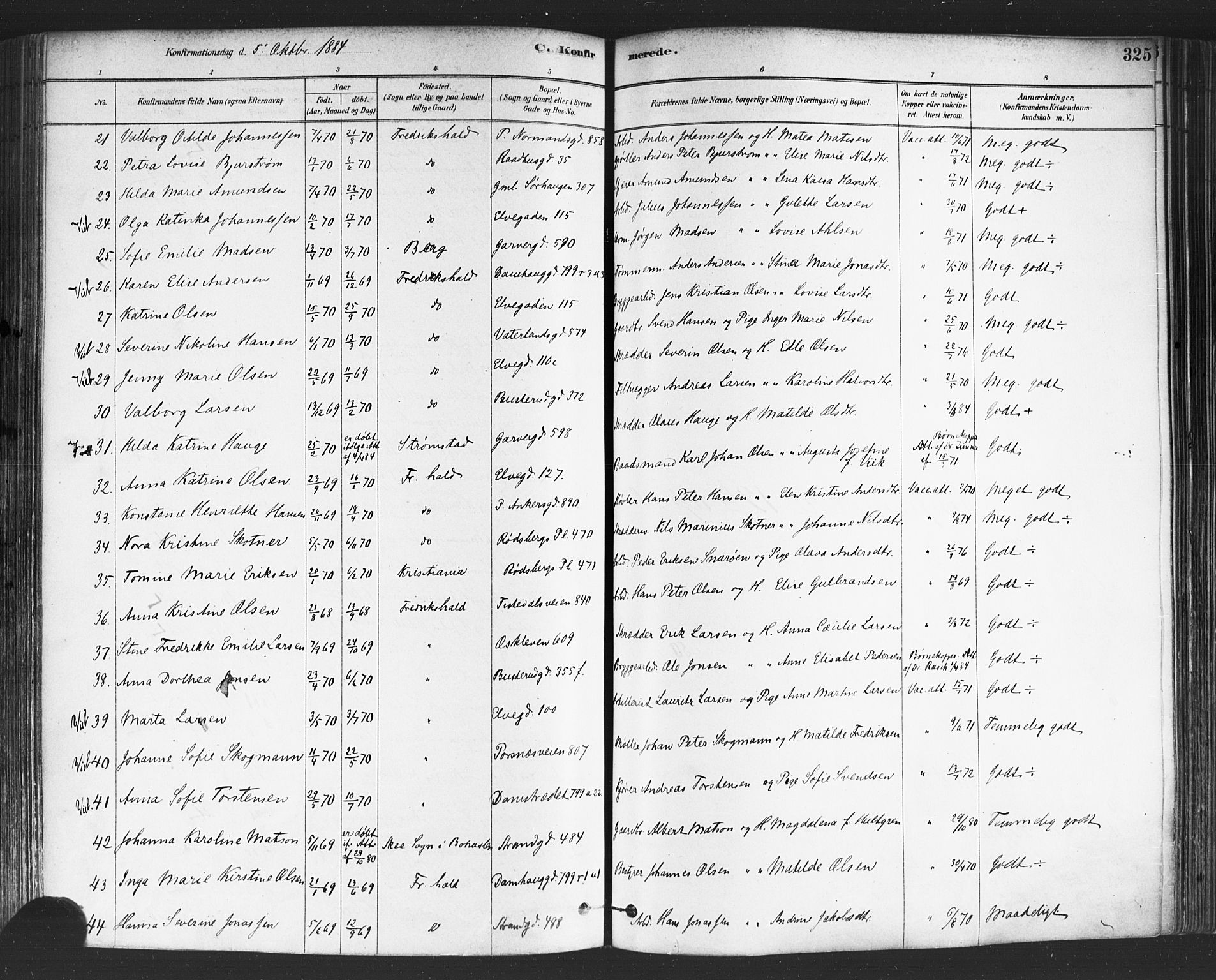 Halden prestekontor Kirkebøker, AV/SAO-A-10909/F/Fa/L0011: Parish register (official) no. I 11, 1878-1889, p. 325