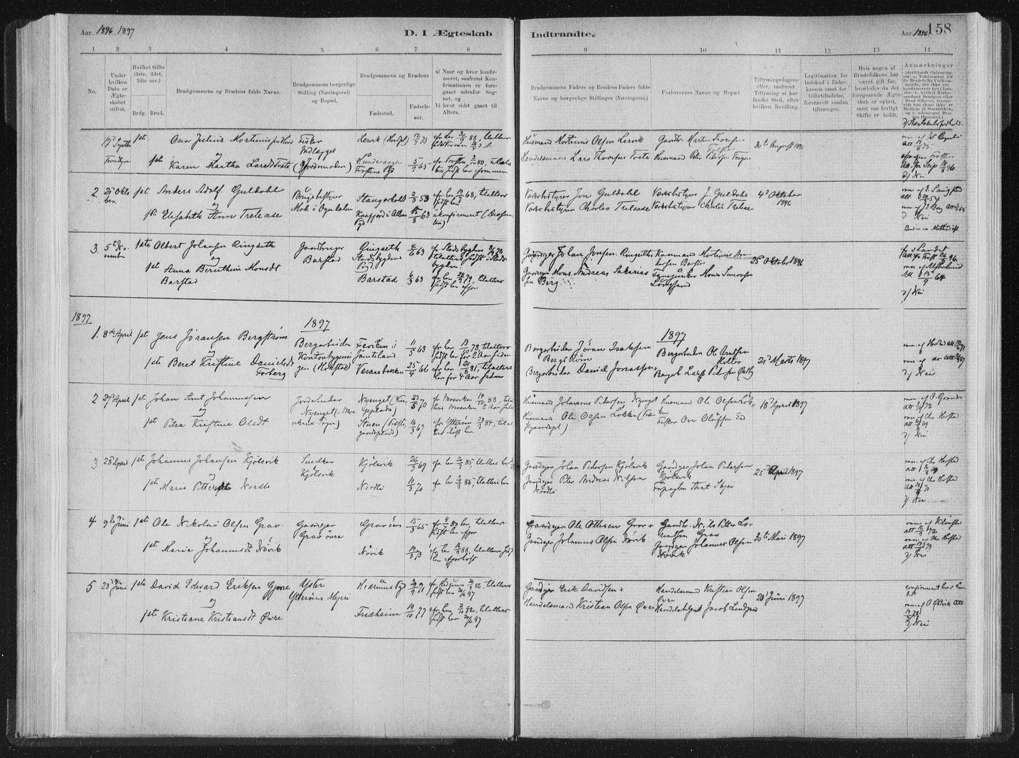 Ministerialprotokoller, klokkerbøker og fødselsregistre - Nord-Trøndelag, SAT/A-1458/722/L0220: Parish register (official) no. 722A07, 1881-1908, p. 158