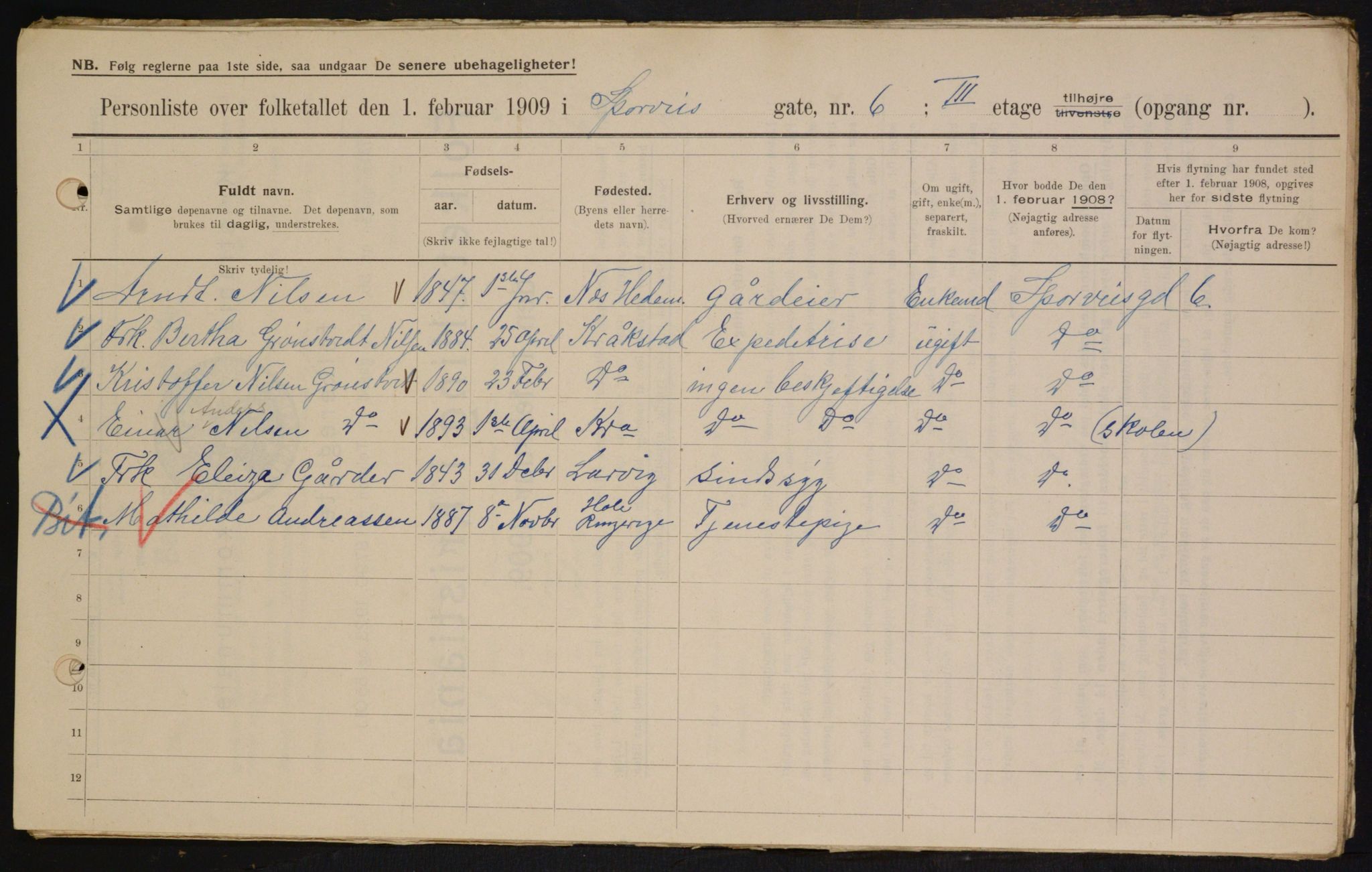 OBA, Municipal Census 1909 for Kristiania, 1909, p. 91011