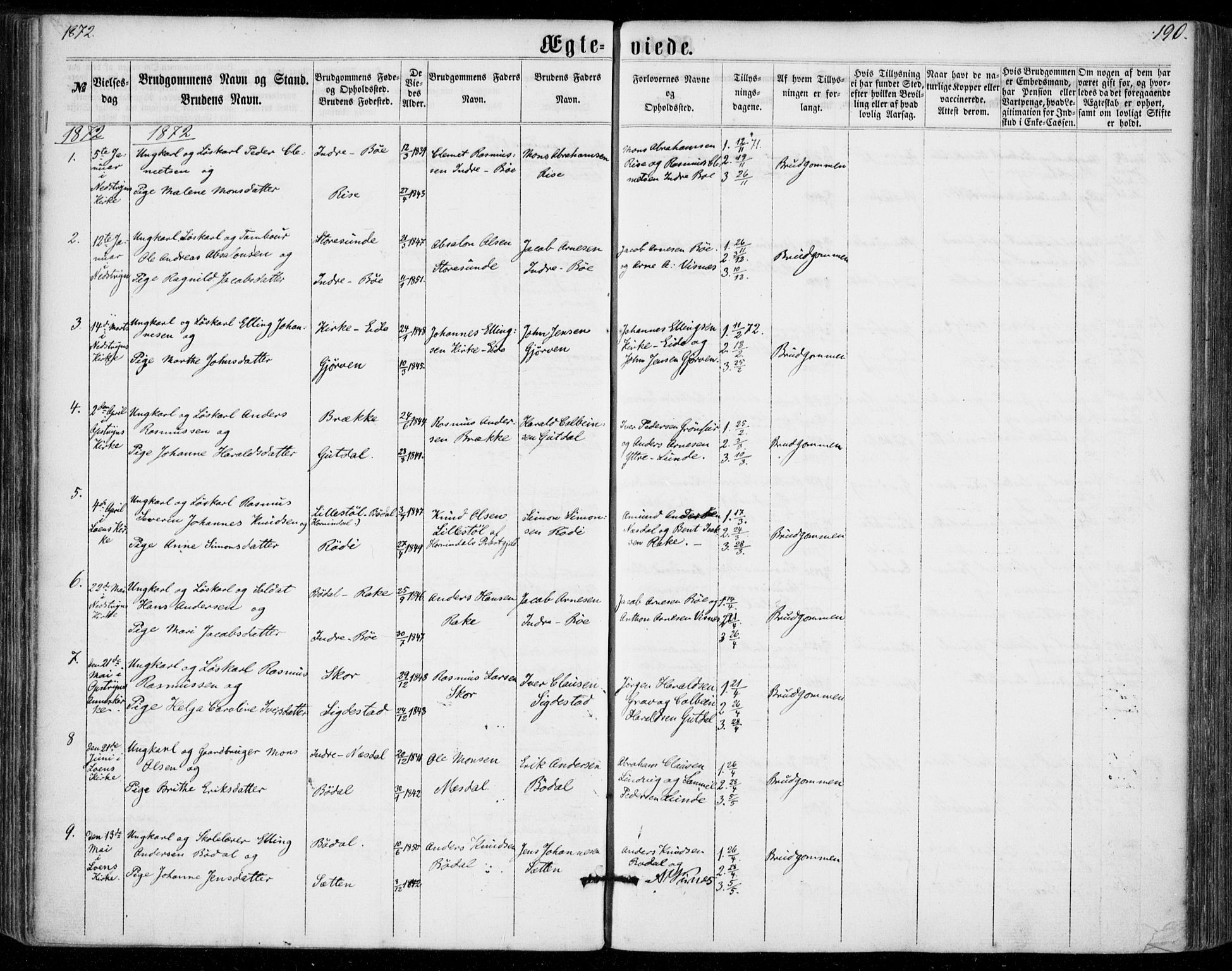 Stryn Sokneprestembete, SAB/A-82501: Parish register (official) no. A 3, 1862-1877, p. 190