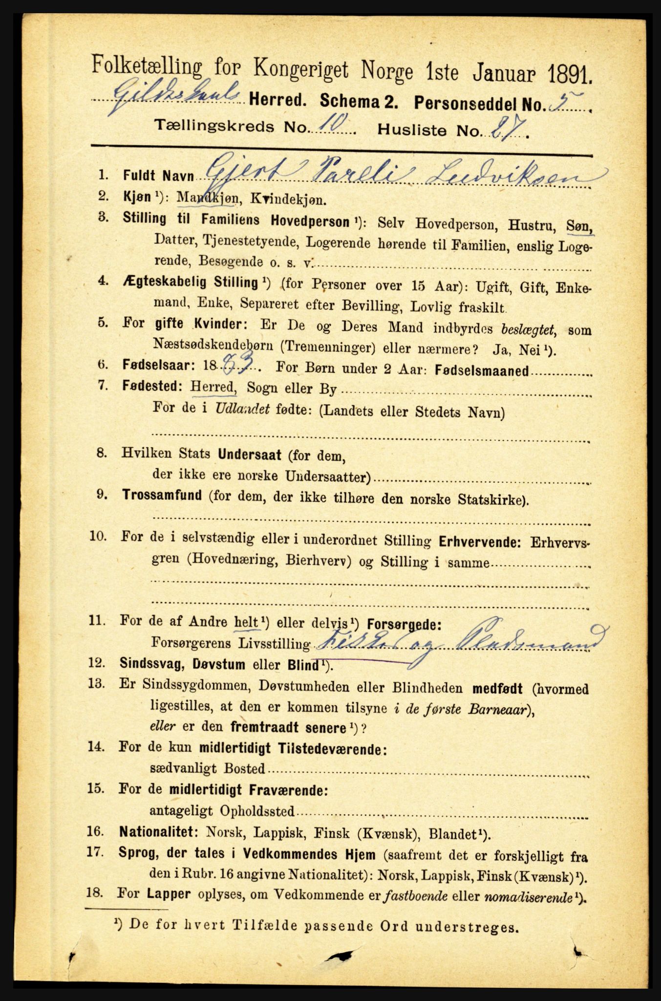 RA, 1891 census for 1838 Gildeskål, 1891, p. 3122