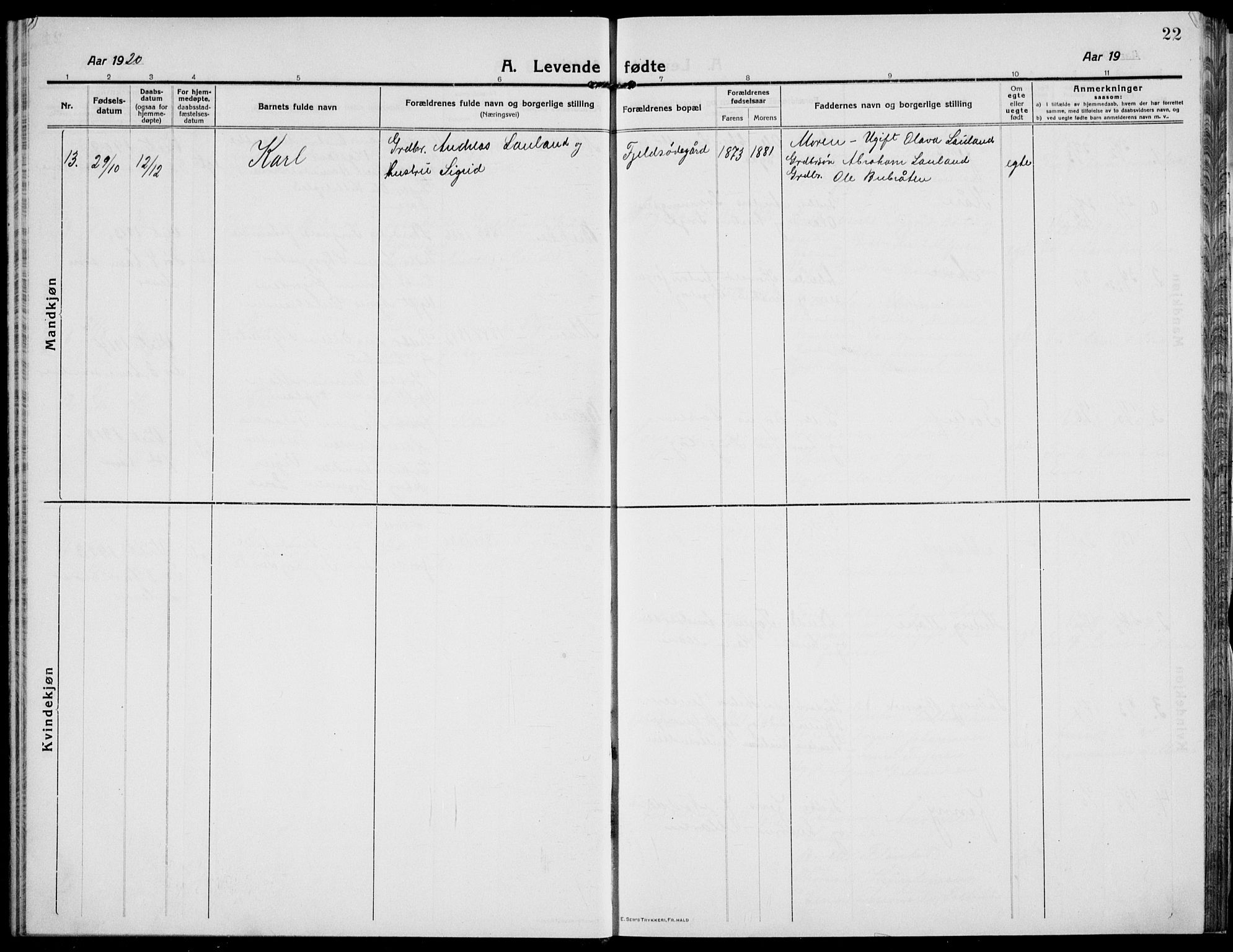Austre Moland sokneprestkontor, AV/SAK-1111-0001/F/Fb/Fba/L0005: Parish register (copy) no. B 4b, 1914-1935, p. 22