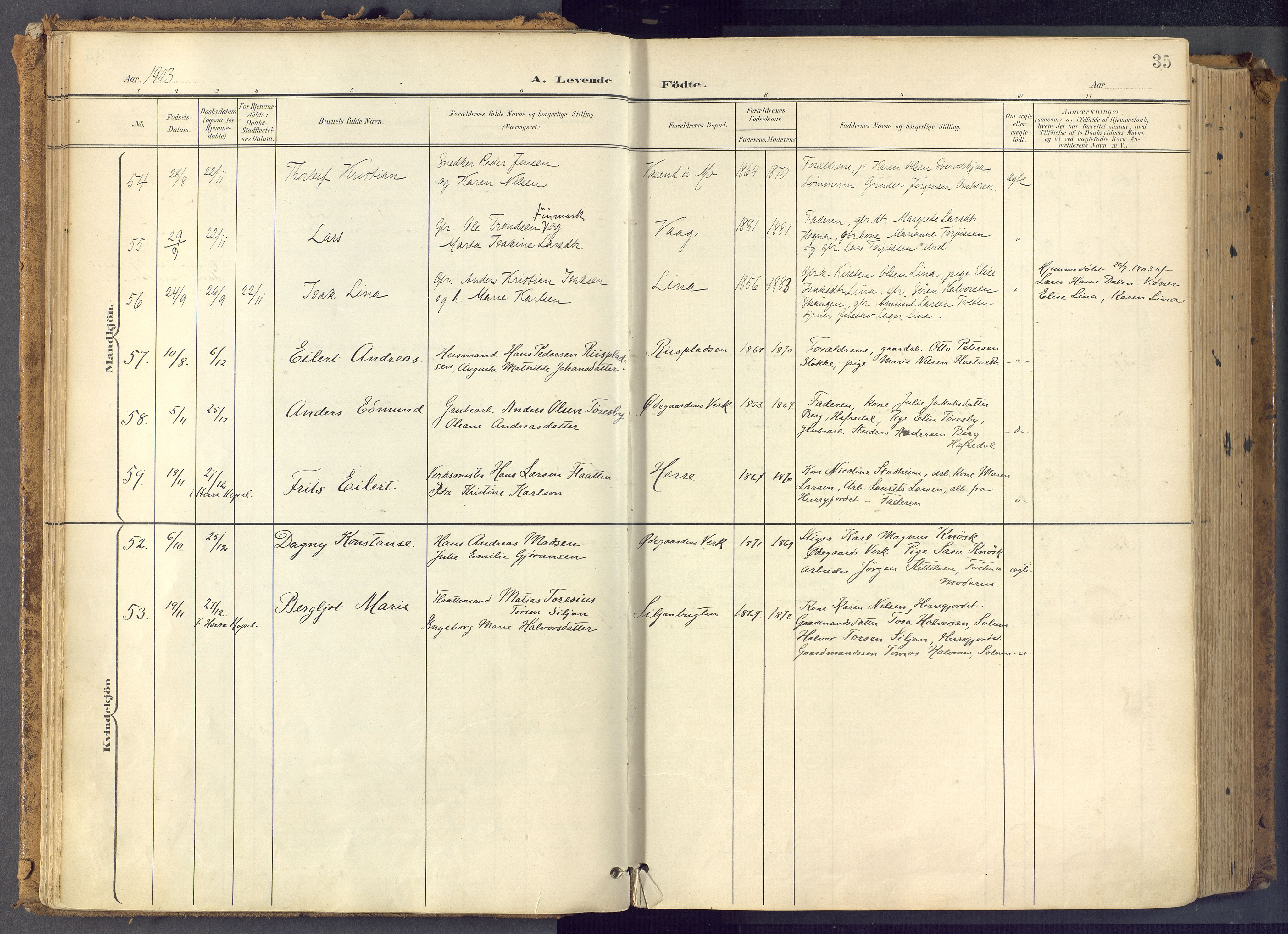 Bamble kirkebøker, SAKO/A-253/F/Fa/L0009: Parish register (official) no. I 9, 1901-1917, p. 35